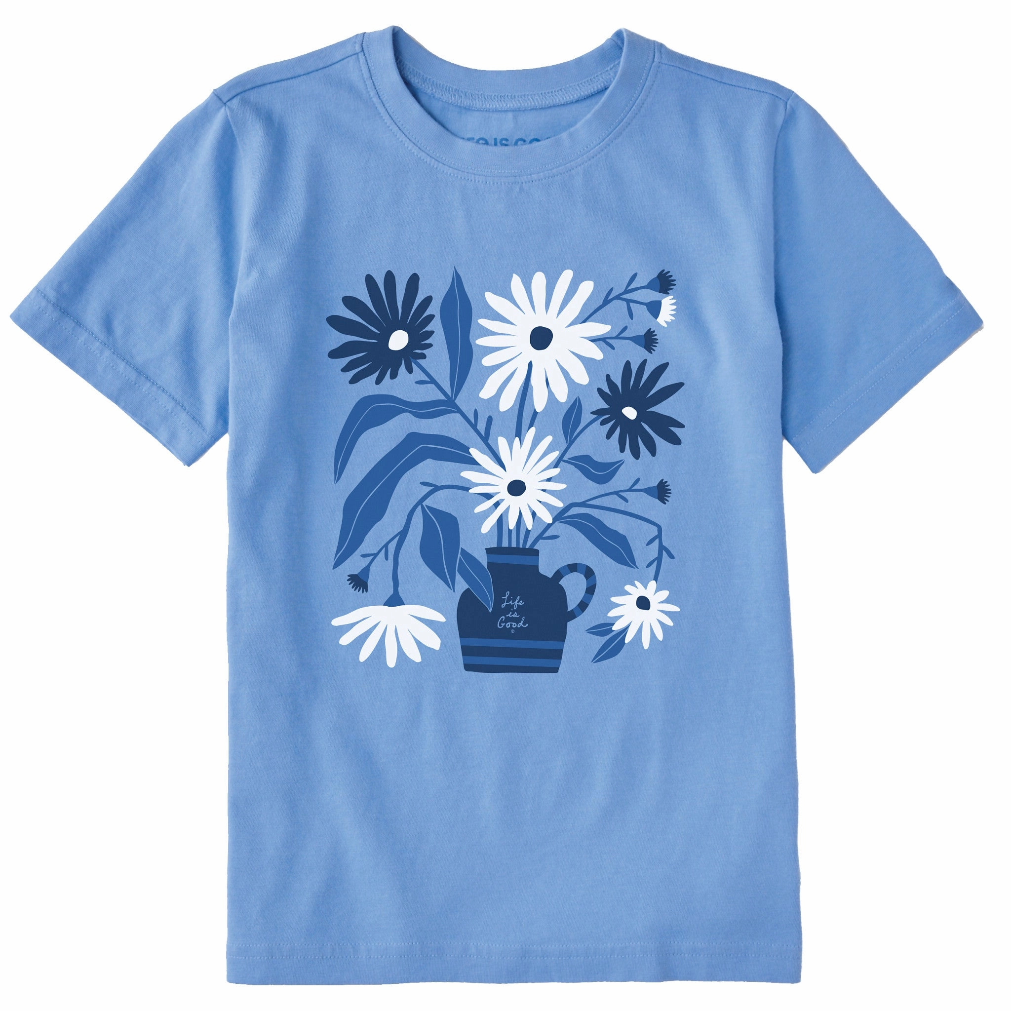 Kids Blue Daisies Short Sleeve Crusher Tee Essential Piece Light Casual Wear