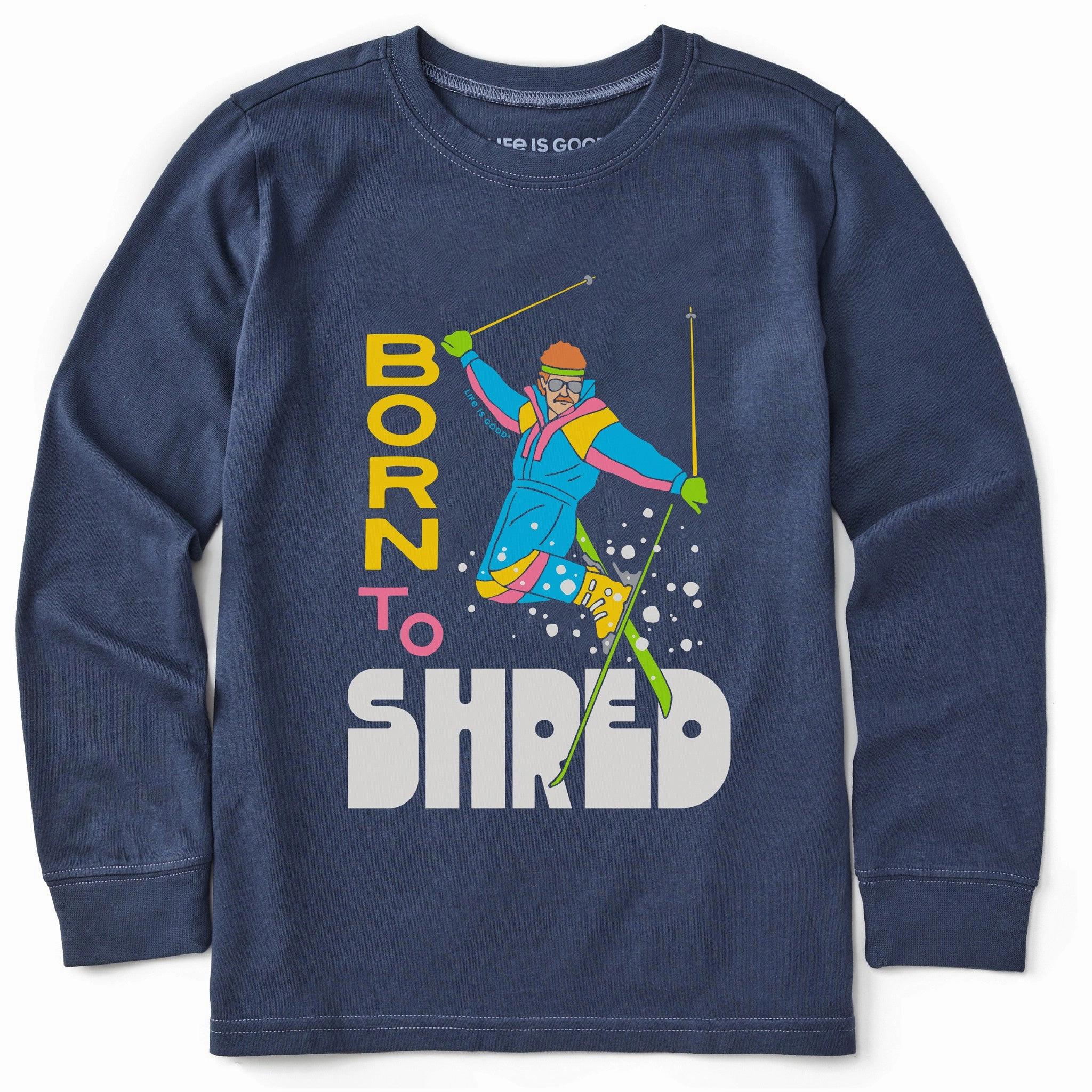 Kids Born to Shred Long Sleeve Crusher Tee EcoConscious Processing Timeless Look Wear