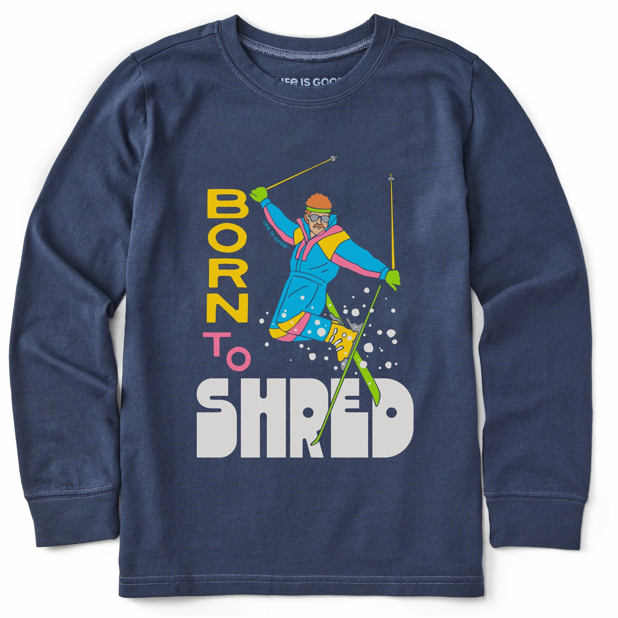Kids Born to Shred Long Sleeve Crusher Tee V neck elegance Layered Sleeve Construction