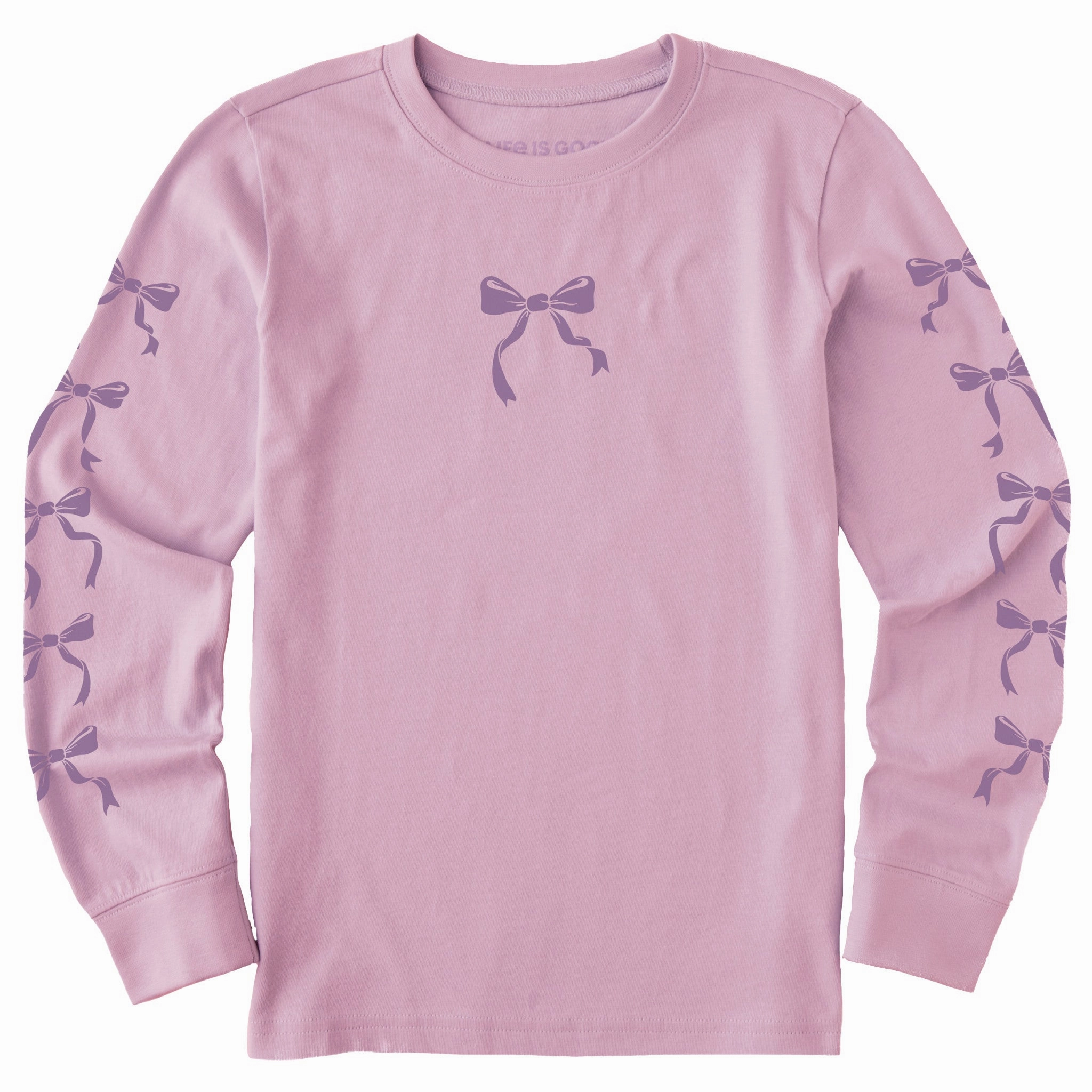 Kids Bows Long Sleeve Crusher Tee Reinforced Shoulder Wide Neck Opening