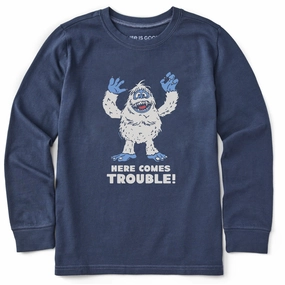 Kids Bumble Here Comes Trouble Long Sleeve Crusher Tee Comfy Layer Wear