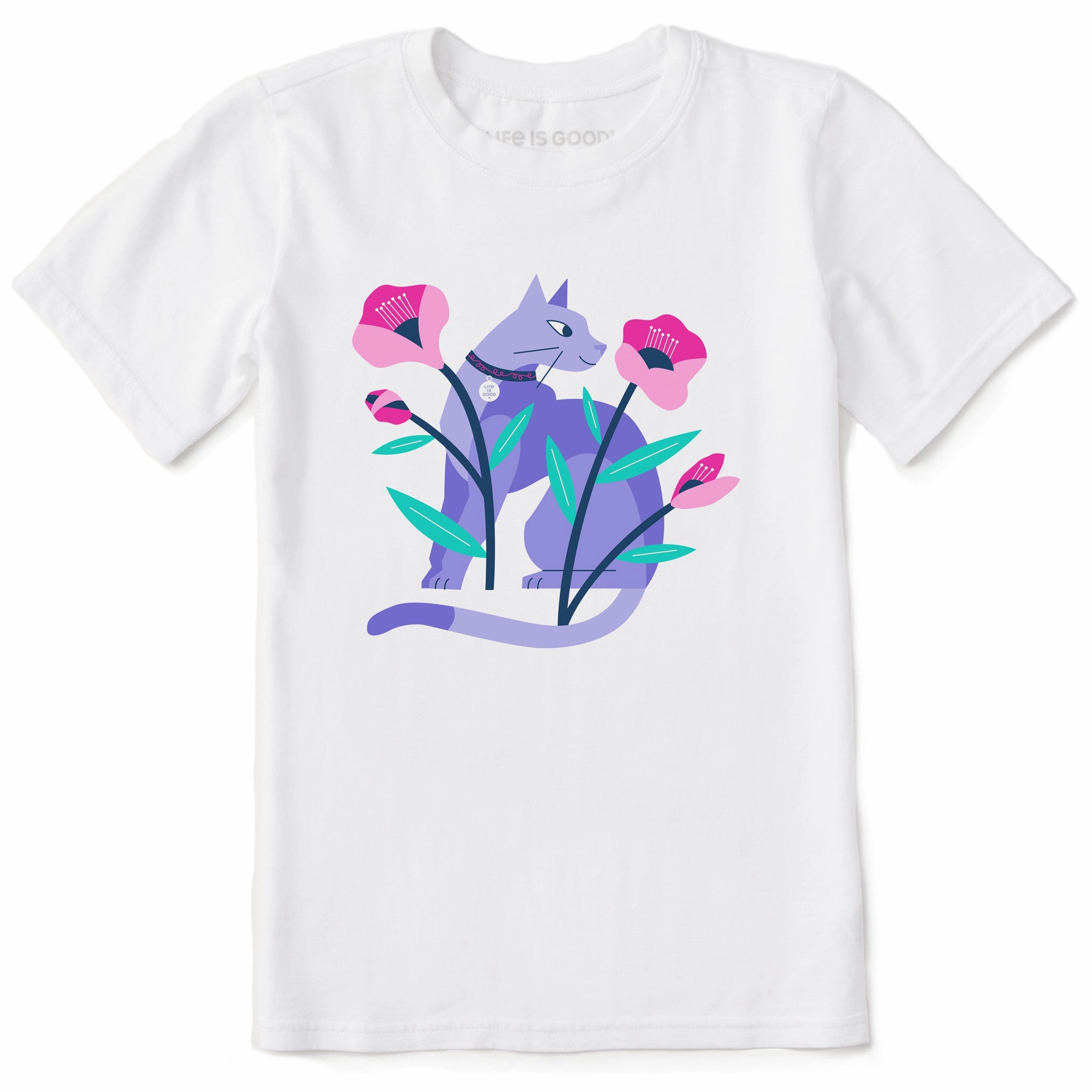 Kids Cat in the Flowers Short Sleeve Crusher Tee FlexibleKnit comfortable option