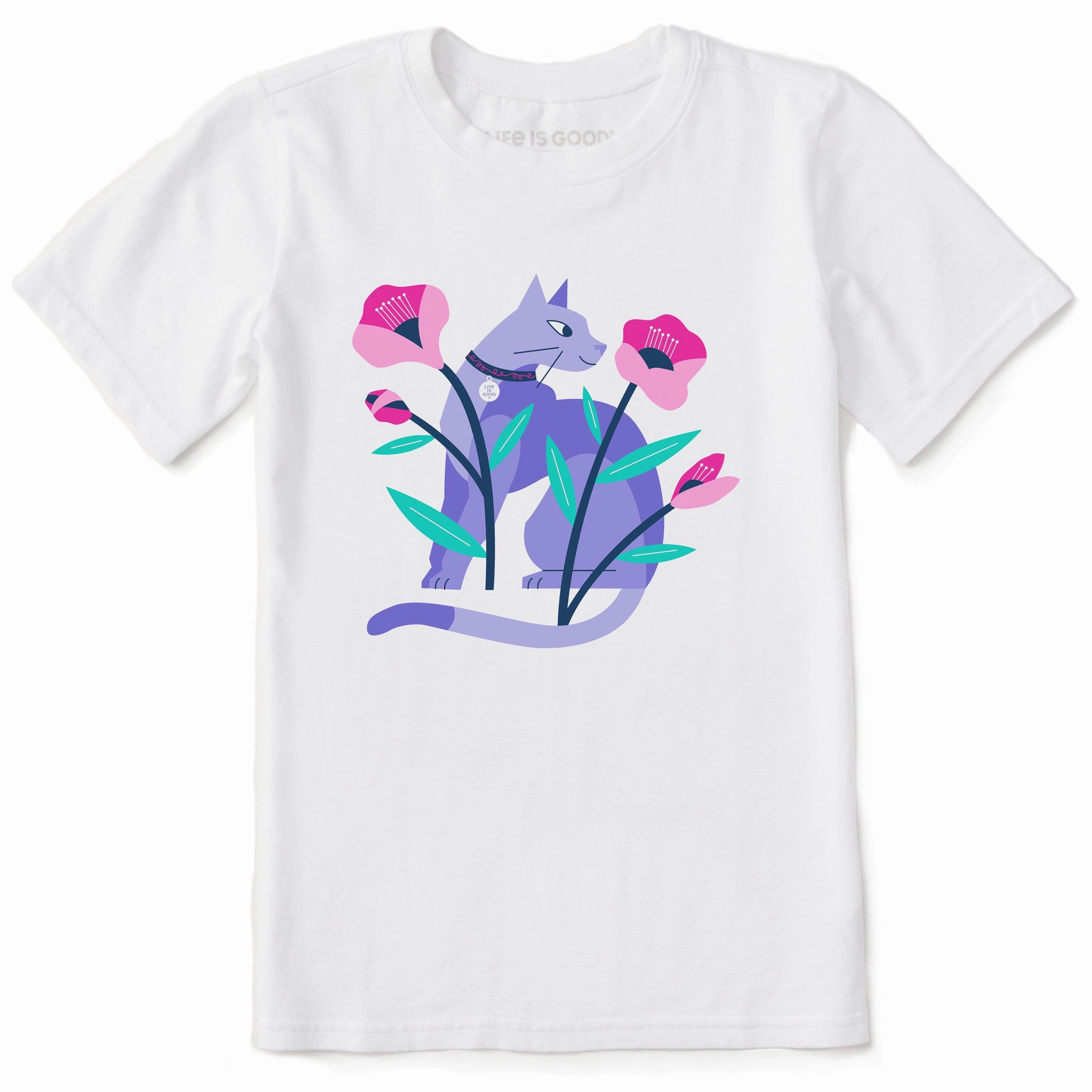 Minimalist fashion Cozy Wear Kids Cat in the Flowers Short Sleeve Crusher Tee
