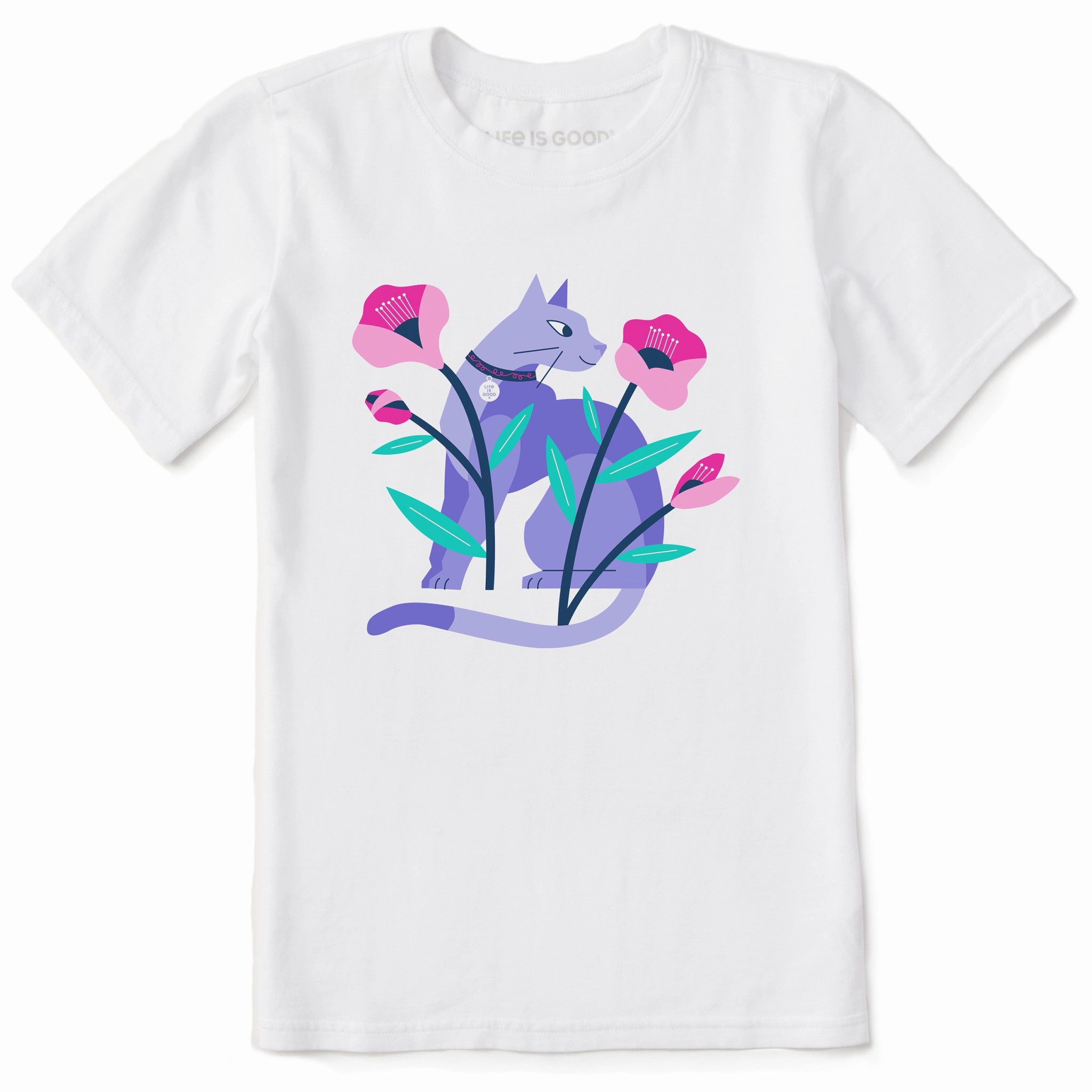 Kids Cat in the Flowers Short Sleeve Crusher Tee Comfy Movement