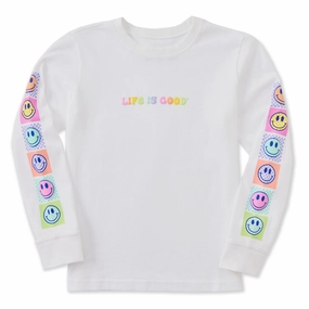 MultiPly Fabric Kids Checkered Smiles Long Sleeve Crusher Tee