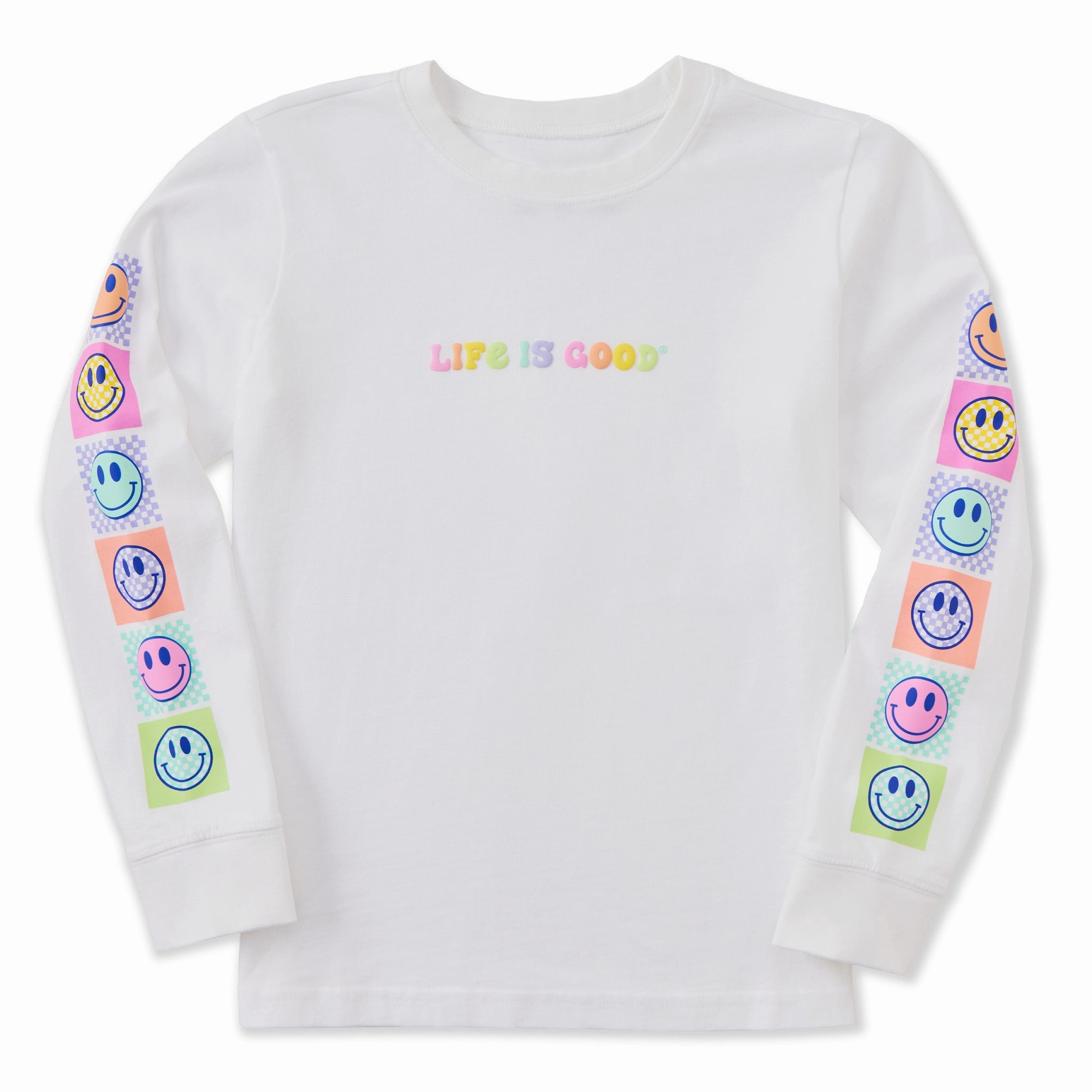 Kids Checkered Smiles Long Sleeve Crusher Tee Cozy Style Sleek Layers