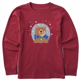 Kids Cocoa Bear Long Sleeve Crusher Tee Light and Cozy TaglessCollar