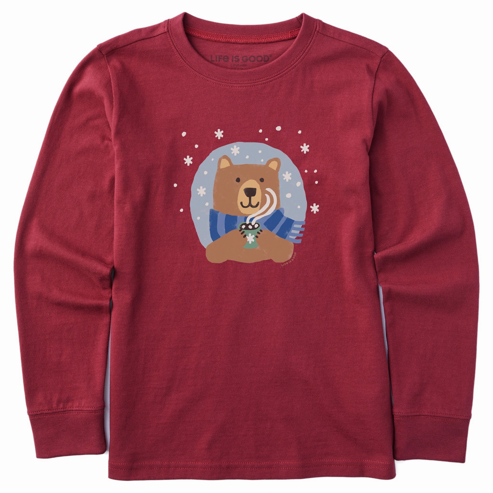 Pre Shrunk Fabric dry cleanable Kids Cocoa Bear Long Sleeve Crusher Tee