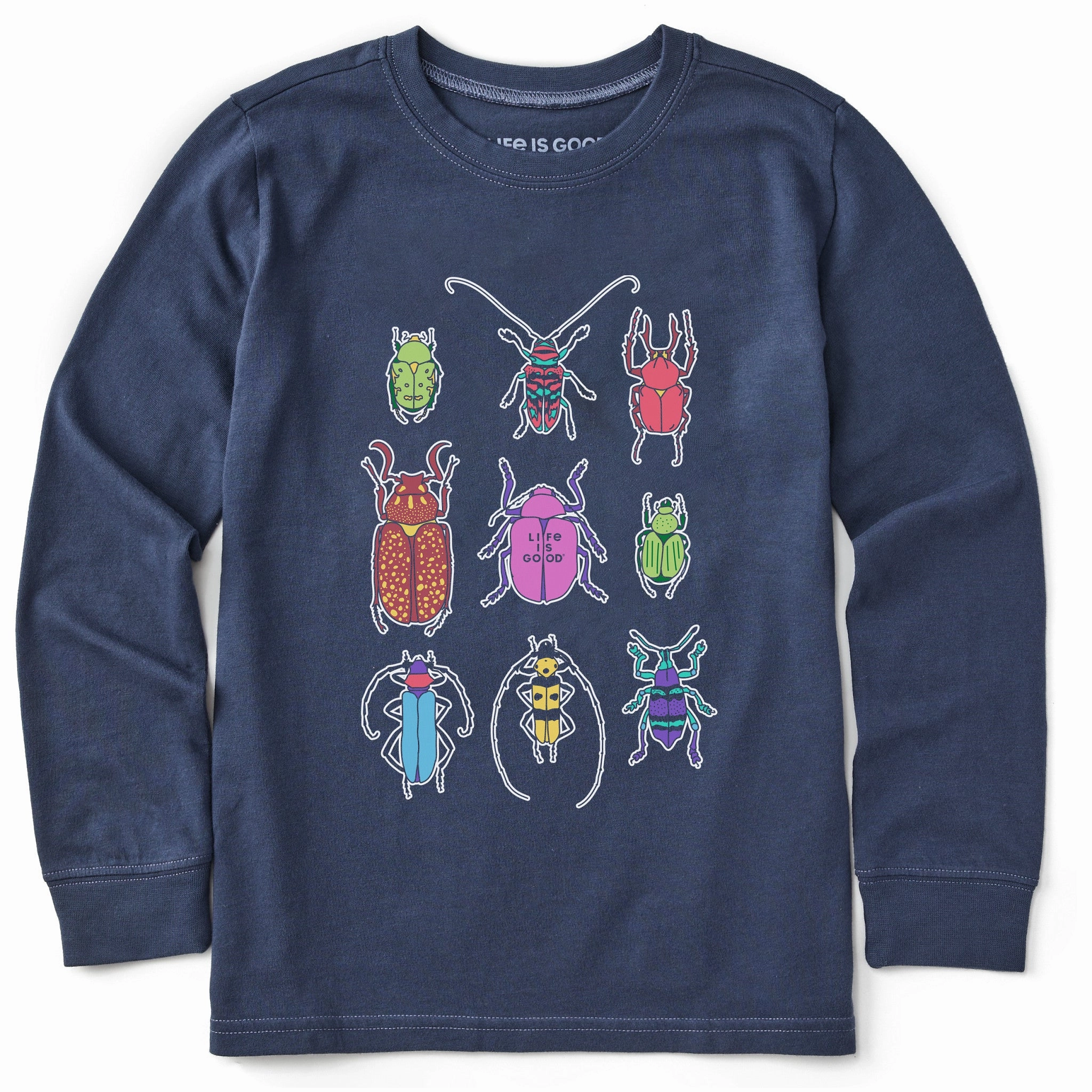 Kids Cool Bug Grid Long Sleeve Crusher Tee Cozy Comfort Layered Sleeve