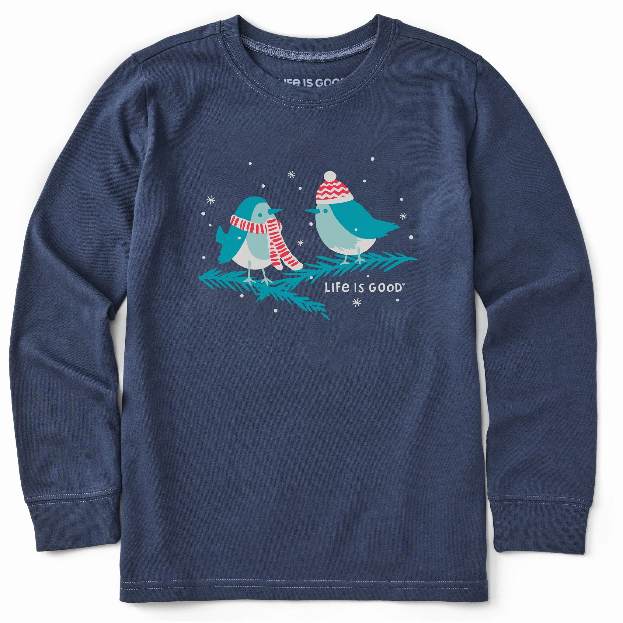 Kids Cozy Birds Long Sleeve Crusher Tee Simple and Chic Light Stretch