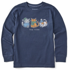 Durable Color Retention Beach relaxation Kids Cozy Vibes Kittens Long Sleeve Crusher Tee