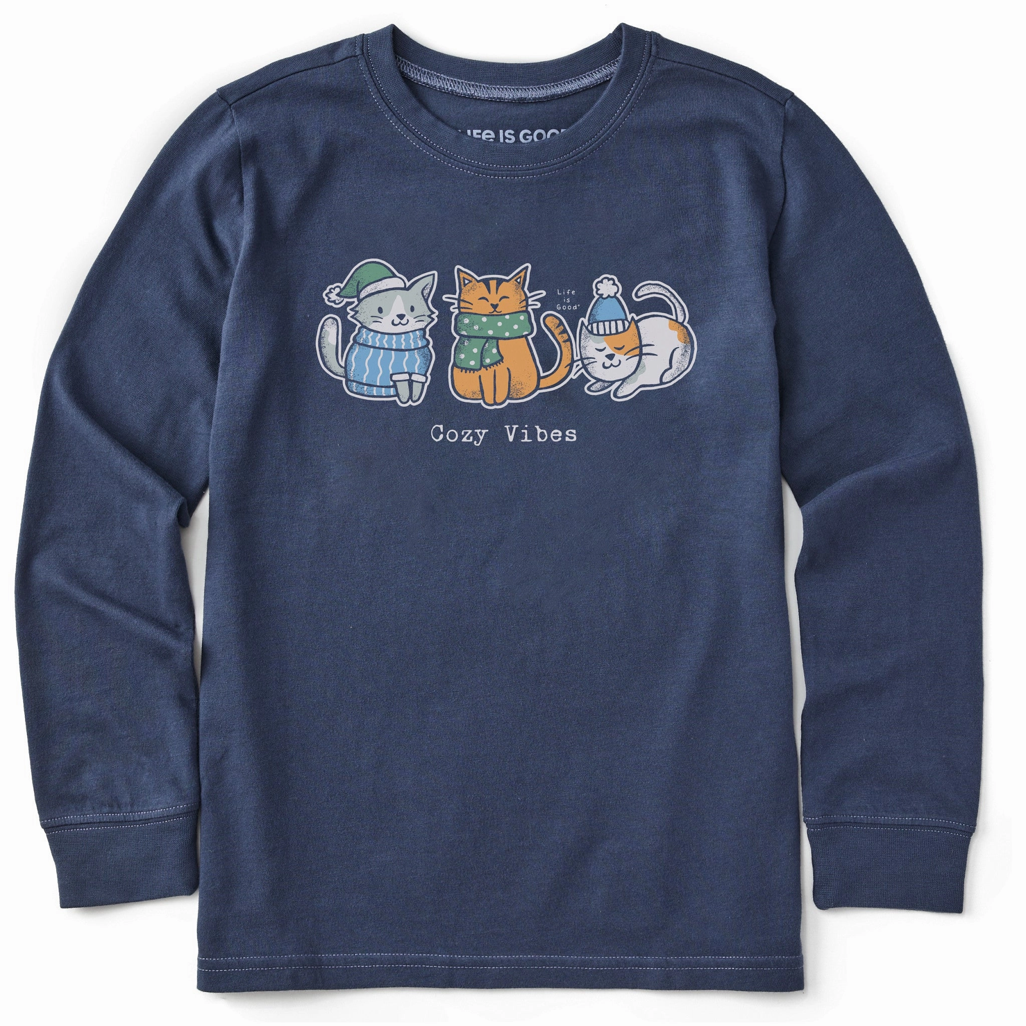 Kids Cozy Vibes Kittens Long Sleeve Crusher Tee Breathable mesh panel Minimalist purity