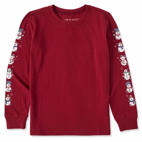 Kids Cute Snowmen Long Sleeve Crusher Tee Easy to Style