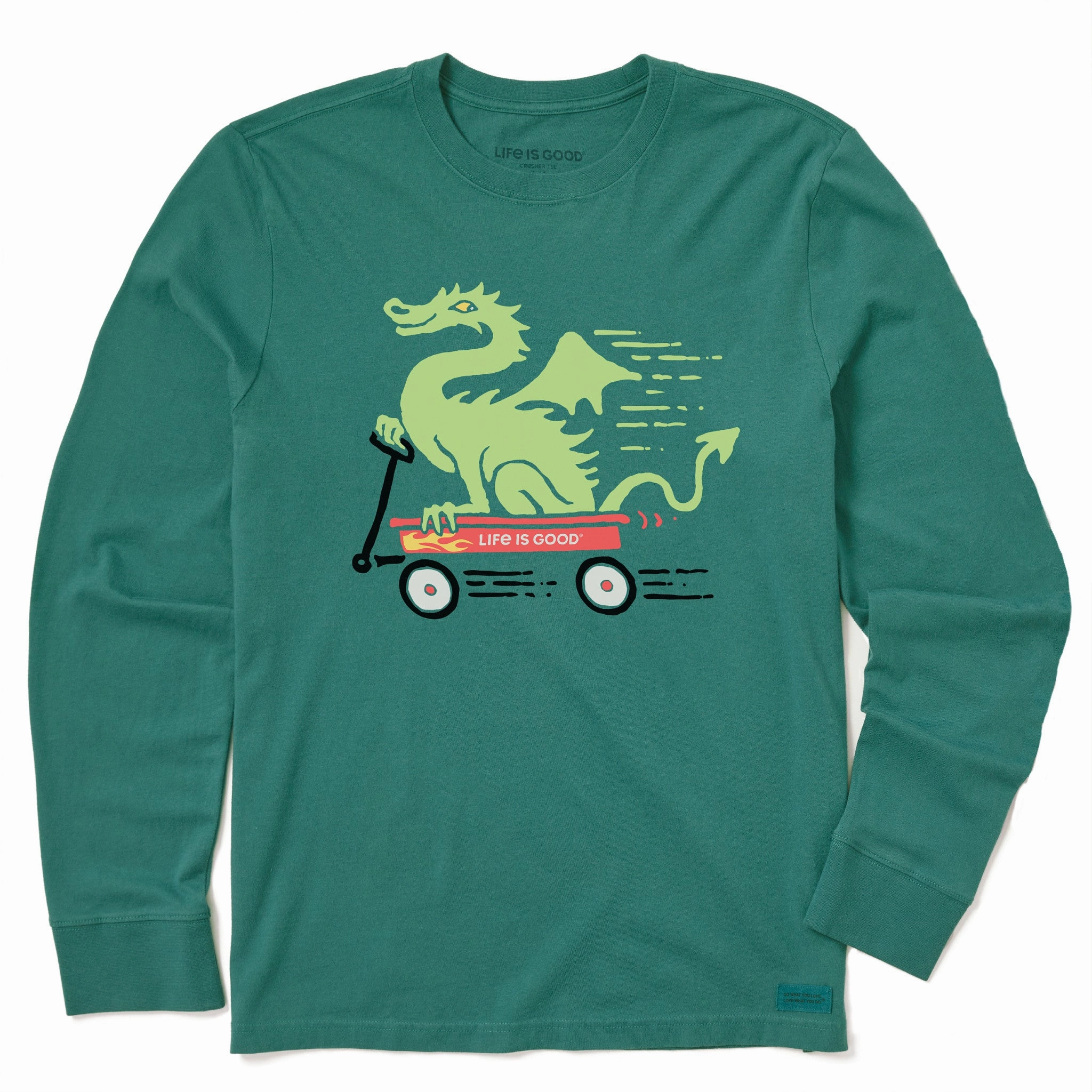 Geometric Print Glossy Look Kids Dragon in a Wagon Long Sleeve Crusher Tee