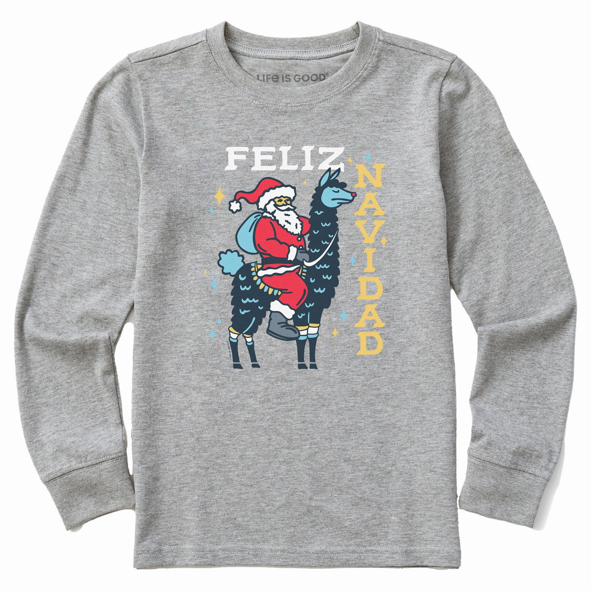 Kids Feliz Navidad Llama Long Sleeve Crusher Tee Friction Free Inner Lining