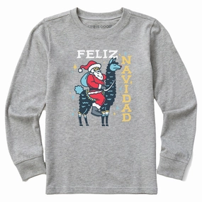 Ultra Soft Blended Textile Kids Feliz Navidad Llama Long Sleeve Crusher Tee
