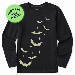 Drop Shoulder Design Minimal Fit Kids Flying Bats Long Sleeve Crusher Tee