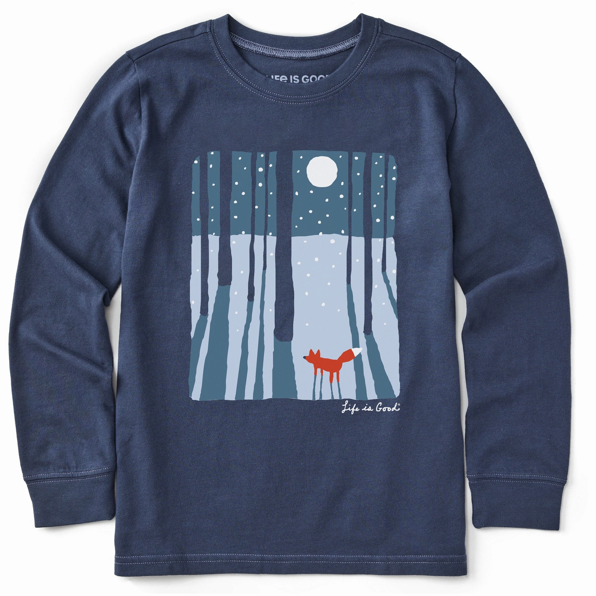 Kids Fox in the Moonlight Long Sleeve Crusher Tee Cozy Vibes Thermal Regulation Fabric