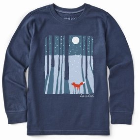 Stylish piece Unisex style Kids Fox in the Moonlight Long Sleeve Crusher Tee