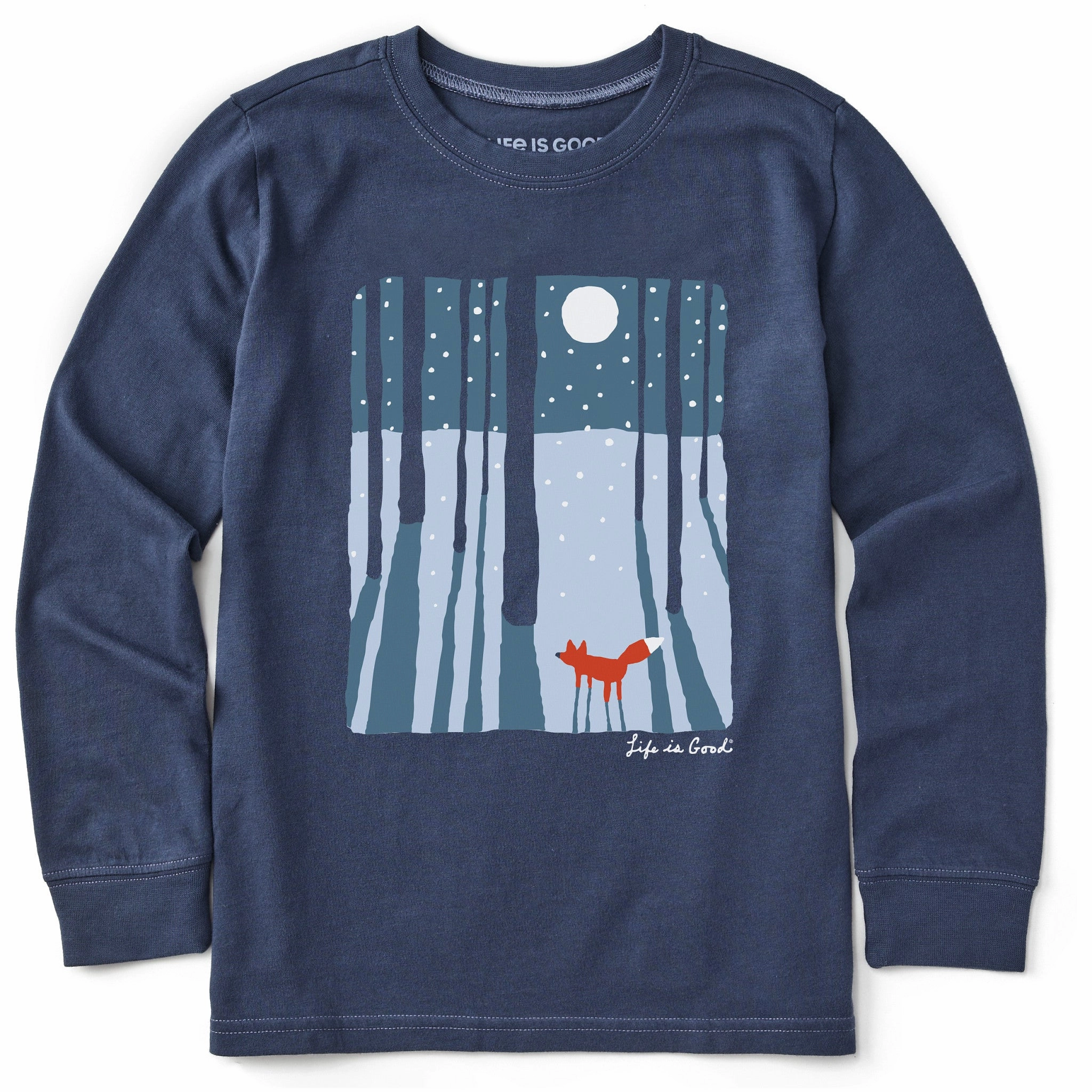 Light and Breathable Kids Fox in the Moonlight Long Sleeve Crusher Tee