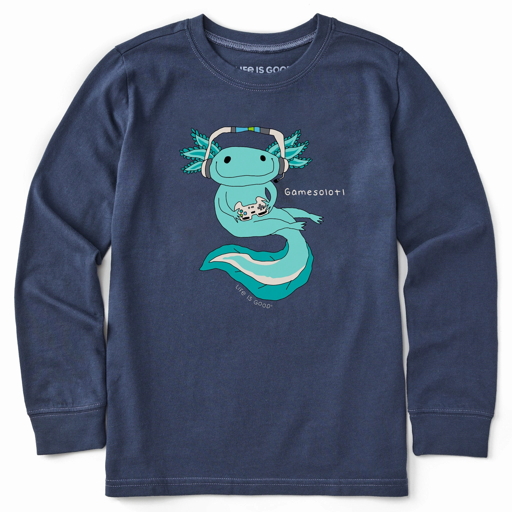 Kids Gamesolotl Long Sleeve Crusher Tee Oeko Tex Certified Durable Stitching