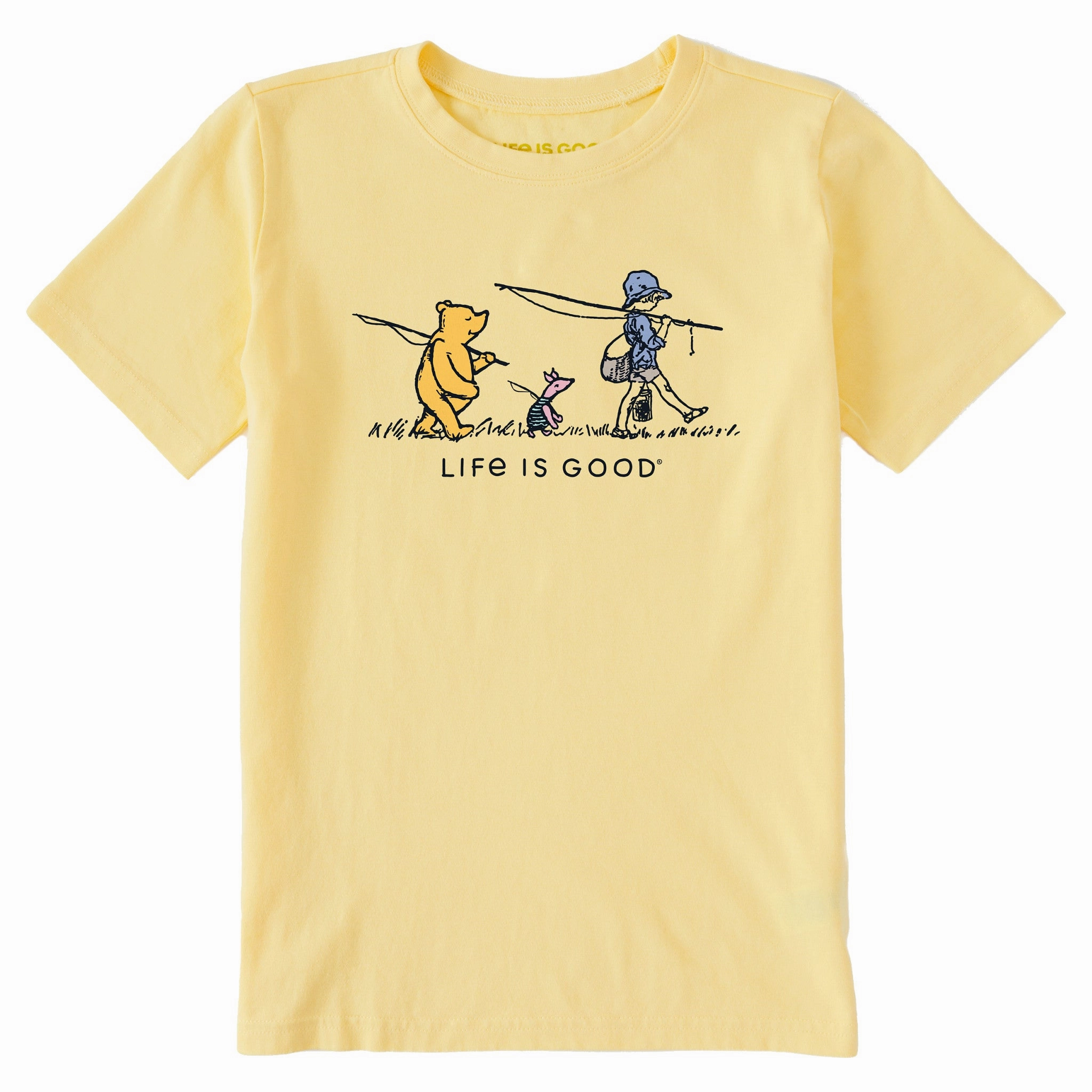 Kids Gone Fishin' Winnie Short Sleeve Crusher Tee Sublimation Printed Collar Stretch Waist