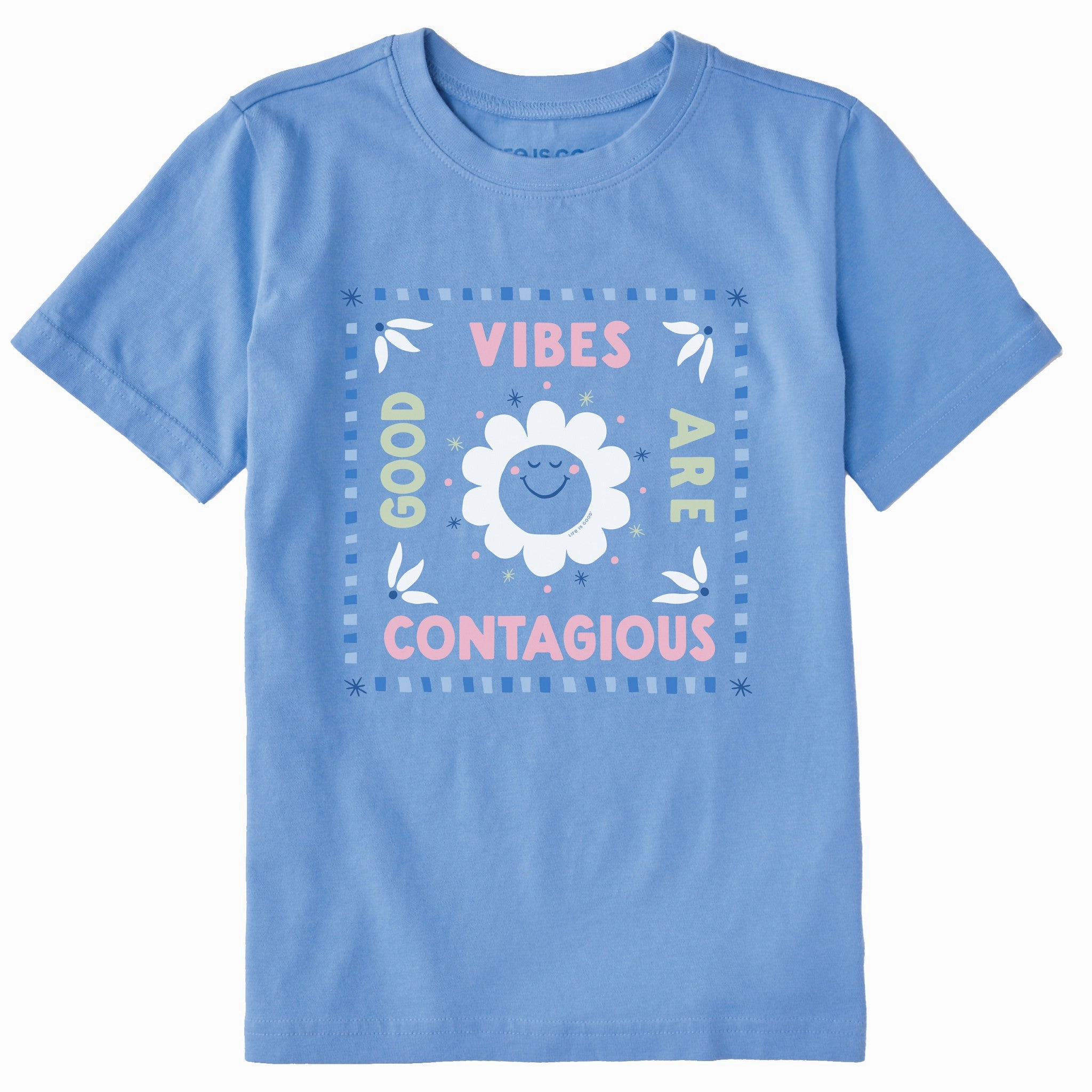 Kids Good Vibes are Contagious Sun Short Sleeve Crusher Tee Foam Print Detail Soft Layer