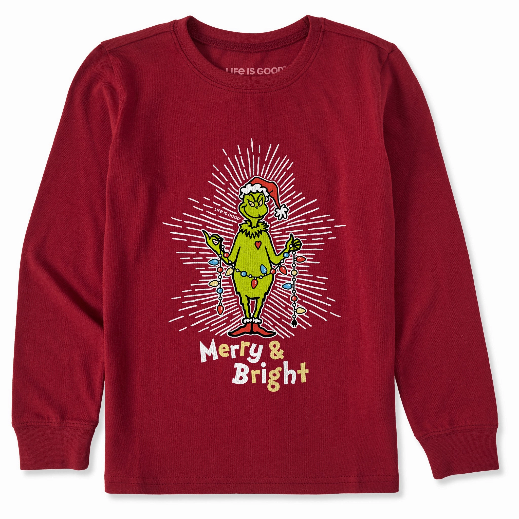 Sustainable production Kids Grinch Merry and Bright Long Sleeve Crusher Tee