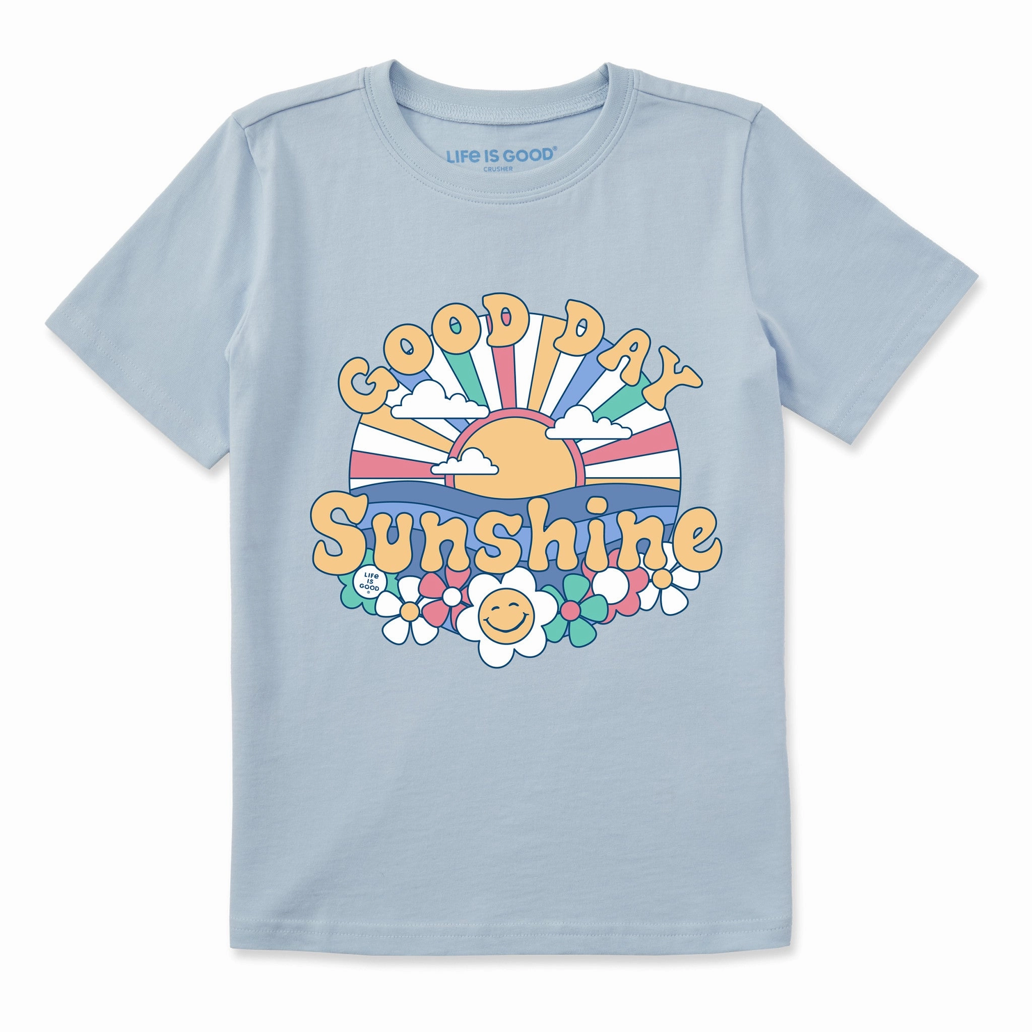 Kids Groovy Good Day Sunshine Short Sleeve Crusher Tee Durable Knitwear