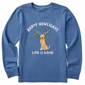 Kids Happy Howlidays Golden Dog Long Sleeve Crusher Tee Cozy Flex