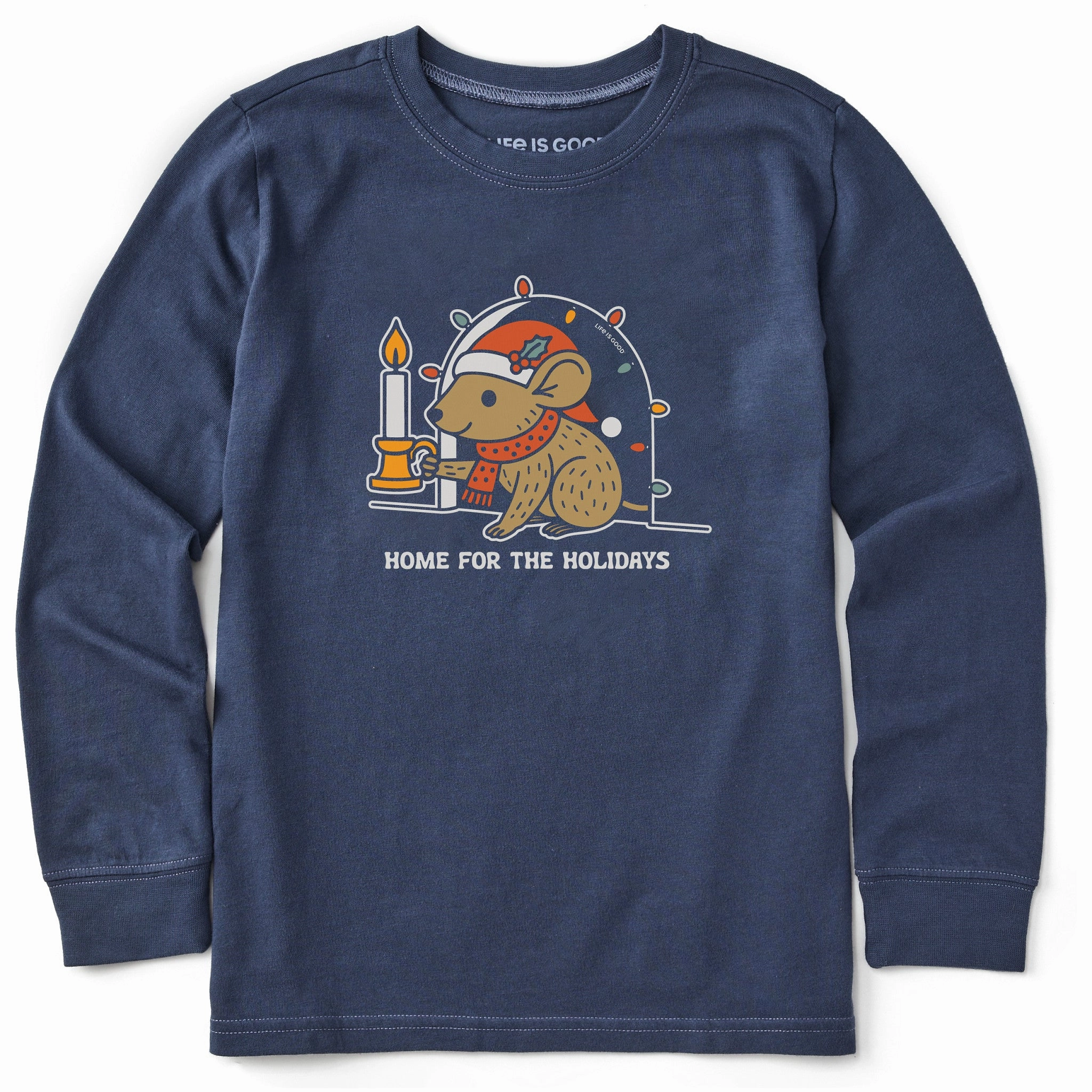 Cozy Waistband Kids Home for the Holidays Mouse Long Sleeve Crusher Tee