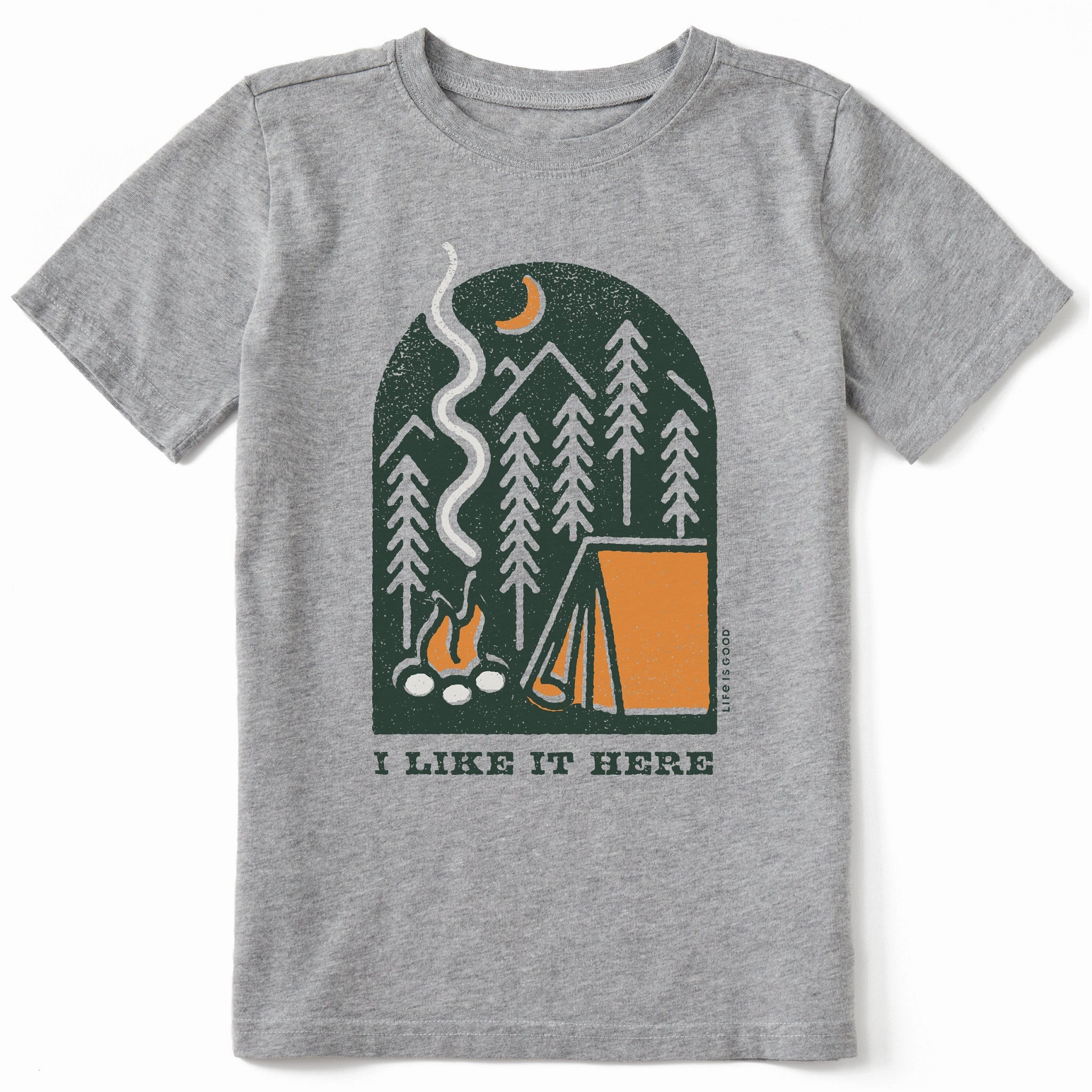 Anti Static Fabric Cozy Flex Kids I Like it Here at the Campsite Short Sleeve Crusher Tee