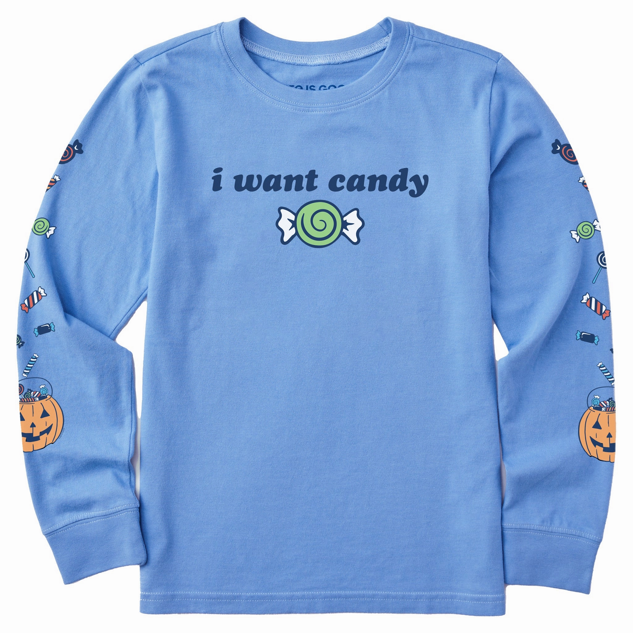 AntiBacterialTreatment Anti Perspiration Lining Kids I Want Candy Long Sleeve Crusher Tee