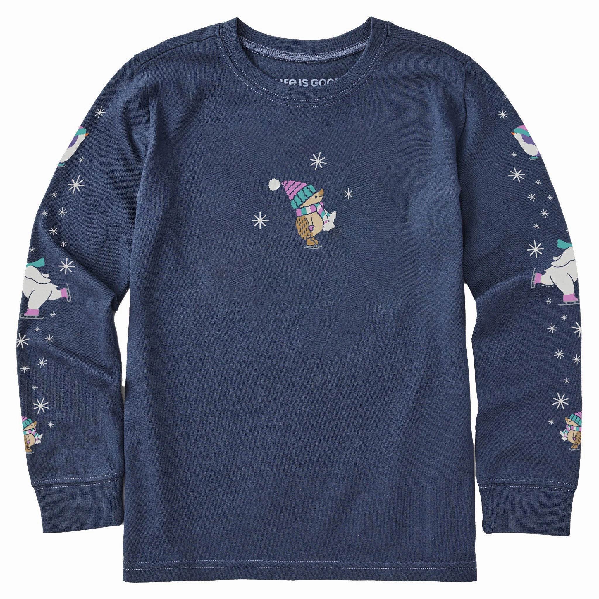 Kids Ice Skating Cuties Long Sleeve Crusher Tee Natural Fiber Blend Chic Fit