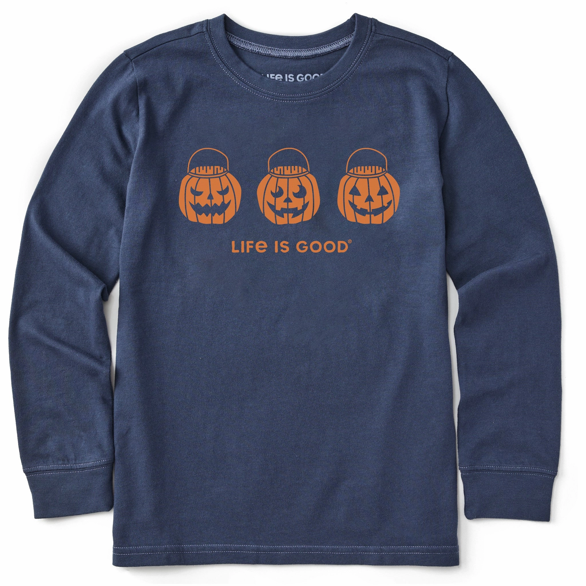 Seam Free Edging Kids Jack O Lantern Trio Long Sleeve Crusher Tee