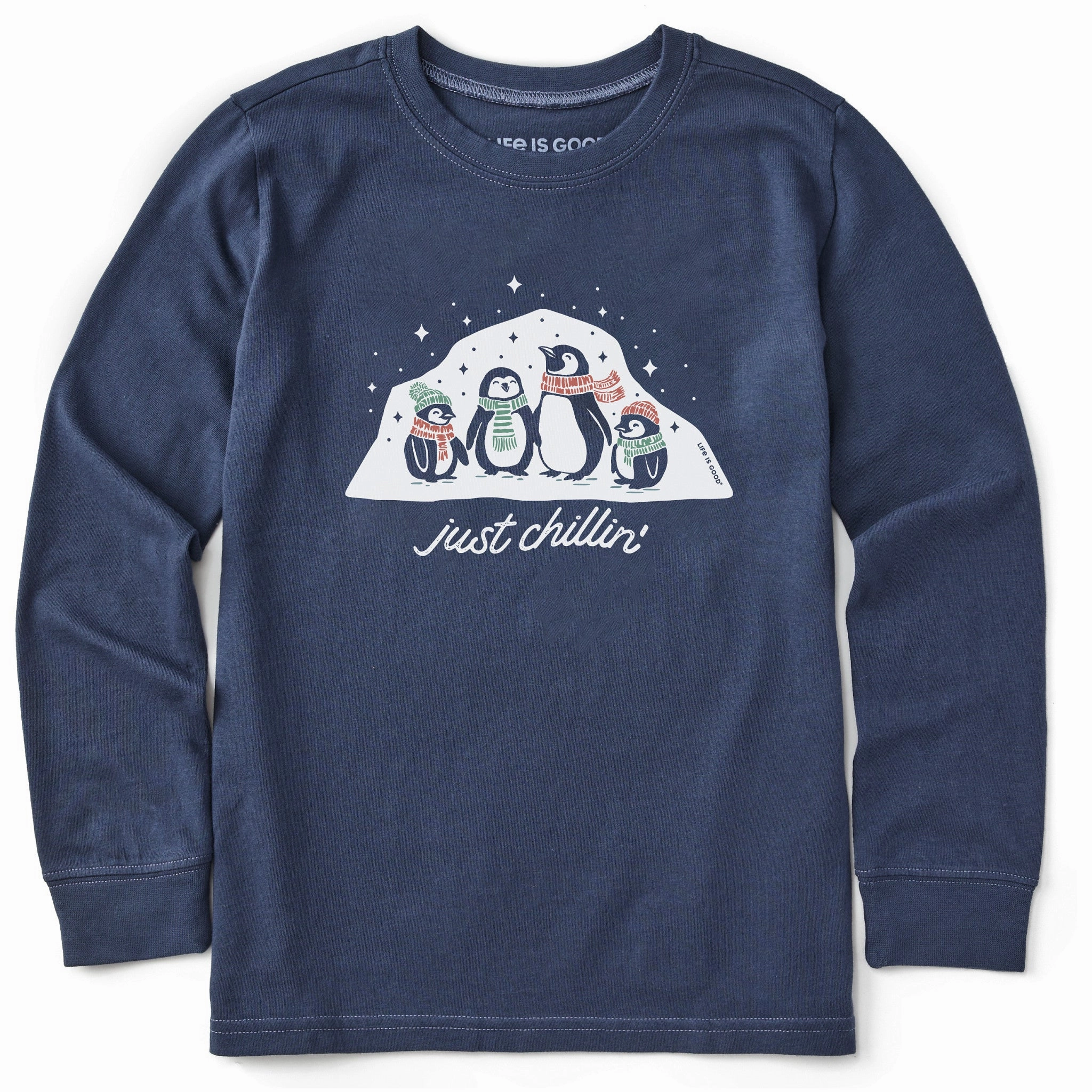 V neck elegance Kids Just Chillin' Penguin Fam Long Sleeve Crusher Tee