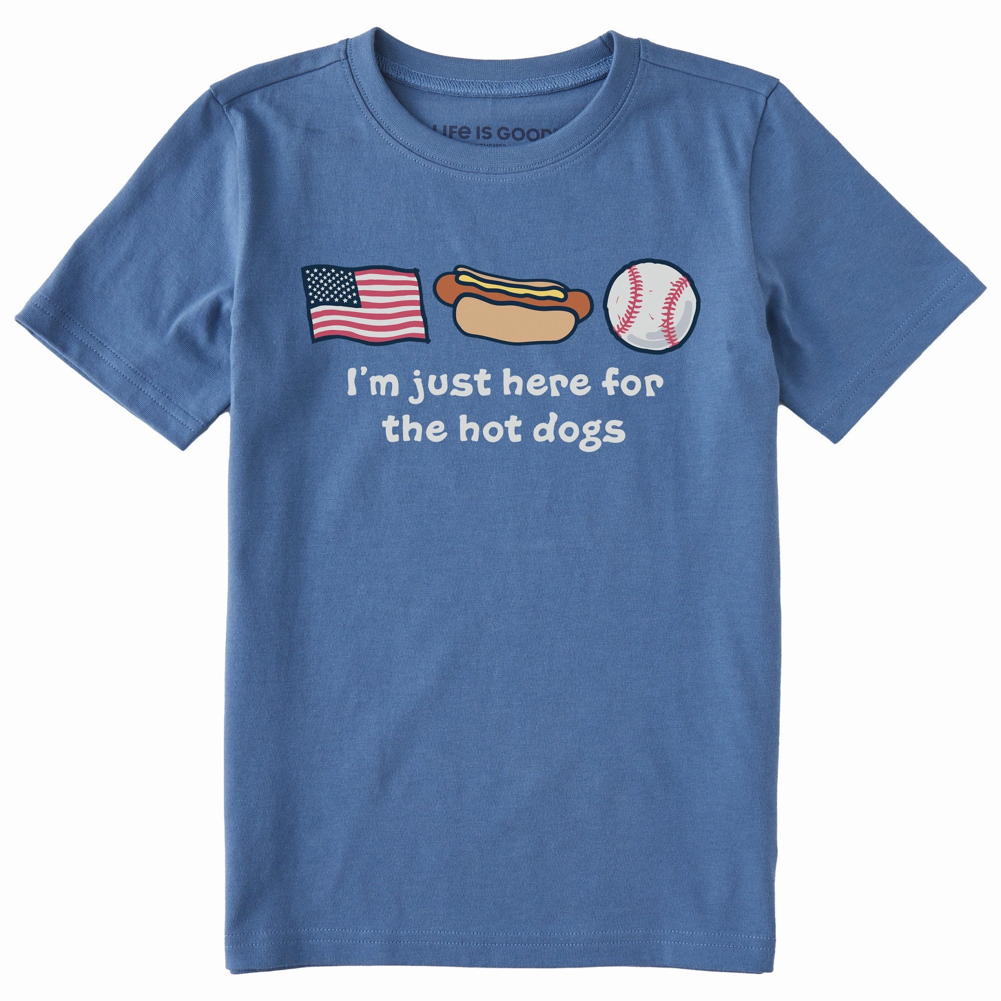 Printed design Weekend Essential Kids Just Here for the Hot Dogs Short Sleeve Crusher Tee