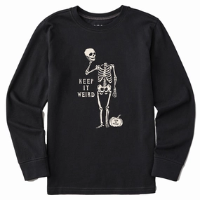 Comfortable Kids Keep it Weird Skeleton Long Sleeve Crusher Tee