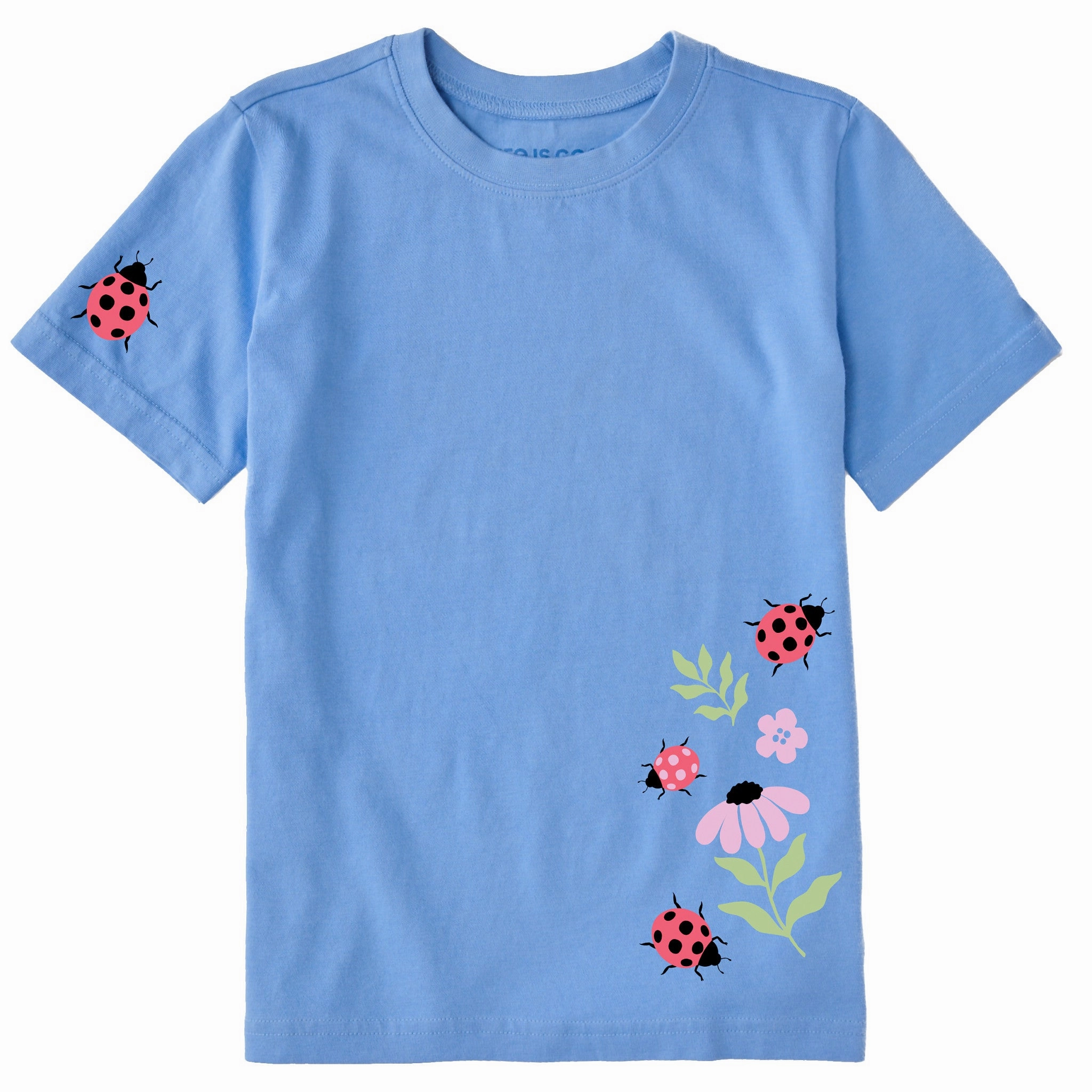 Kids Lady Bugs and Flowers Short Sleeve Crusher Tee Trendy Comfort Fit Casual Style