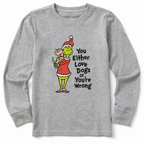 Seasonal Wear Kids Love Dogs Grinch & Max Long Sleeve Crusher Tee