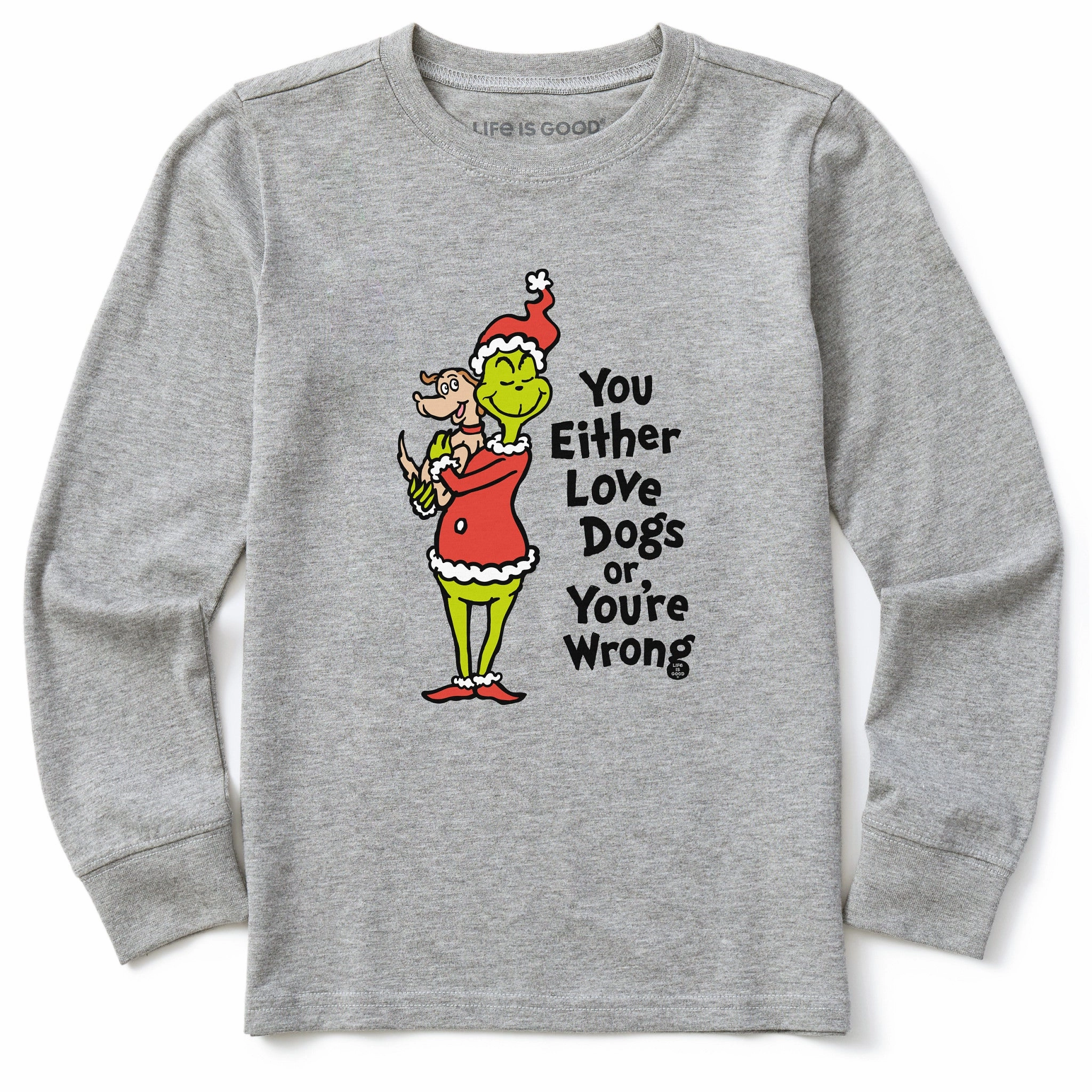 Seasonal Wear Kids Love Dogs Grinch & Max Long Sleeve Crusher Tee