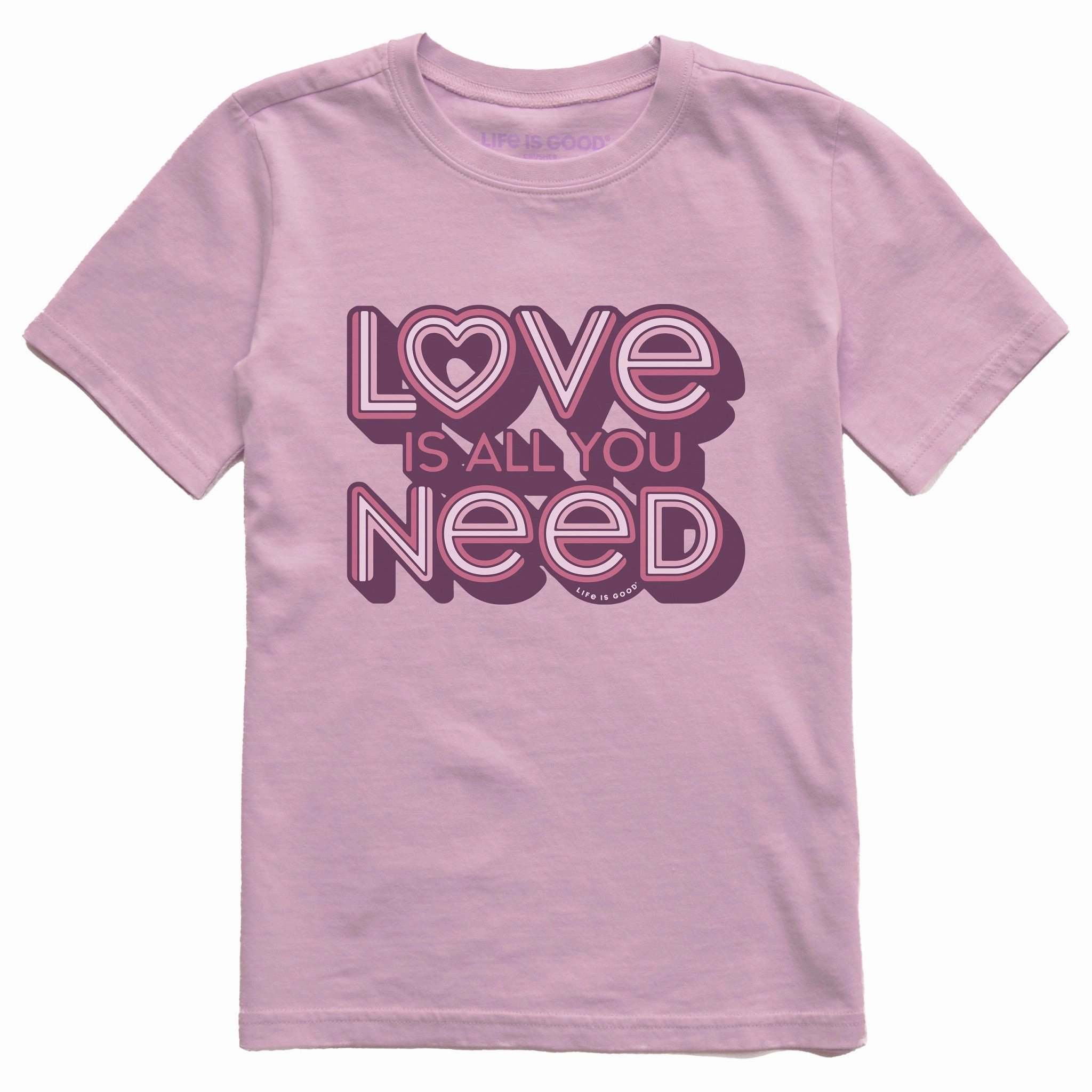 Seamless construction Kids Love is All You Need Short Sleeve Crusher Tee