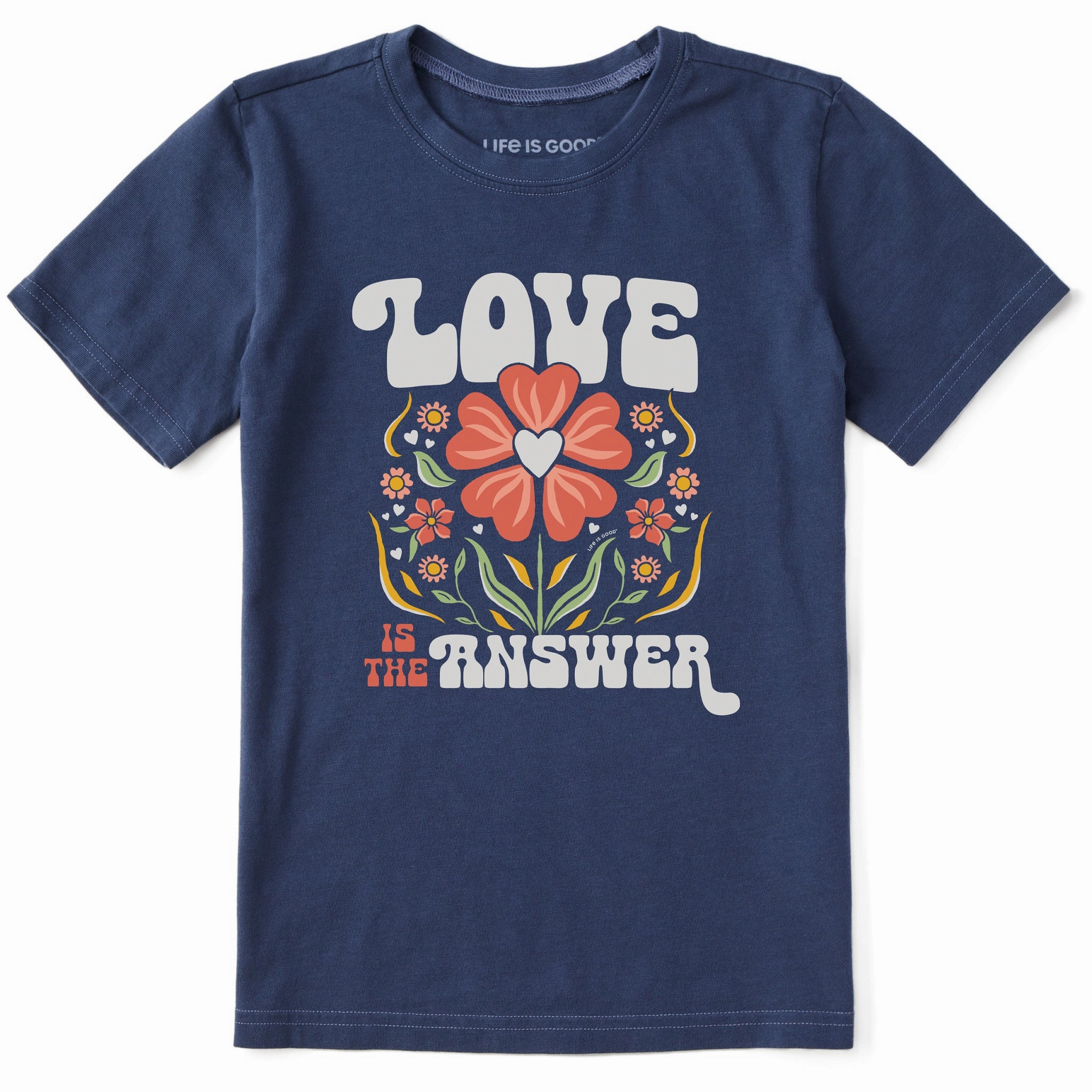 Kids Love is the Answer Flowers Short Sleeve Crusher Tee Playful Prints UV Protective Fabric
