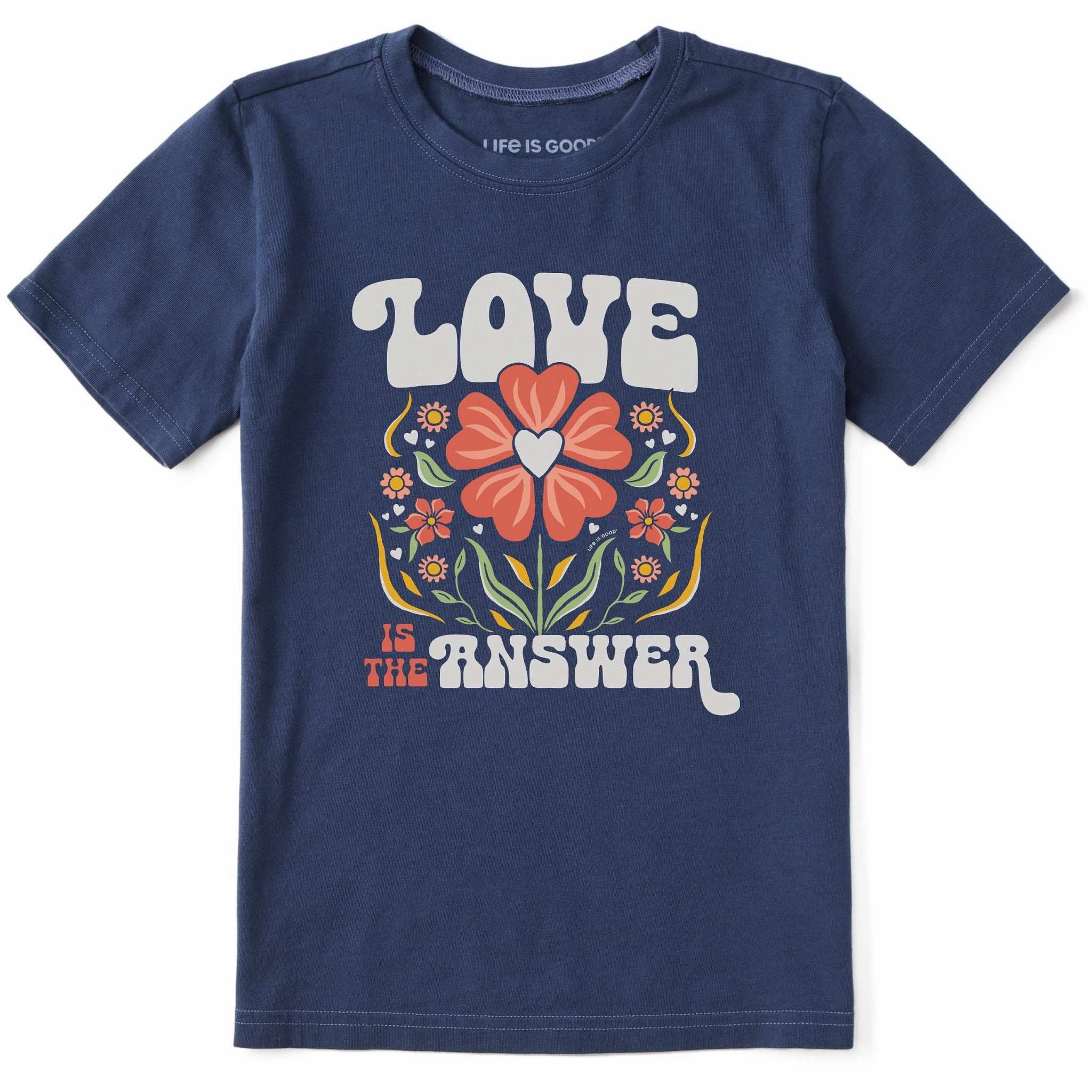 Chill Design Holiday Trend Kids Love is the Answer Flowers Short Sleeve Crusher Tee