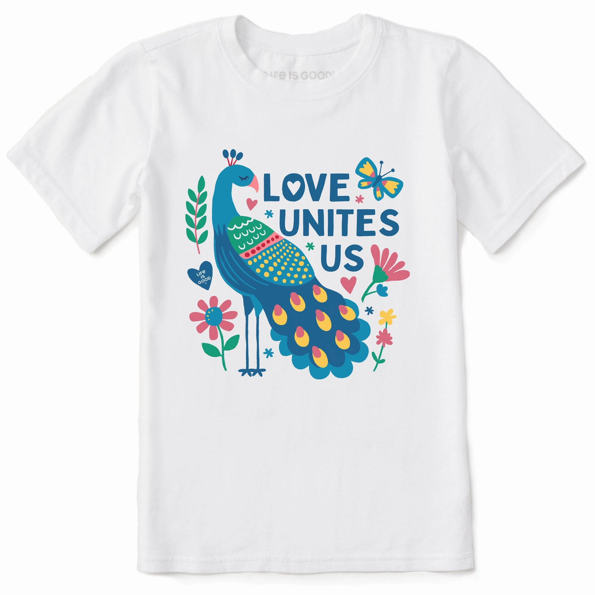 SlimFitDesign Travel convenience Kids Love Unites Us Peacock Short Sleeve Crusher Tee