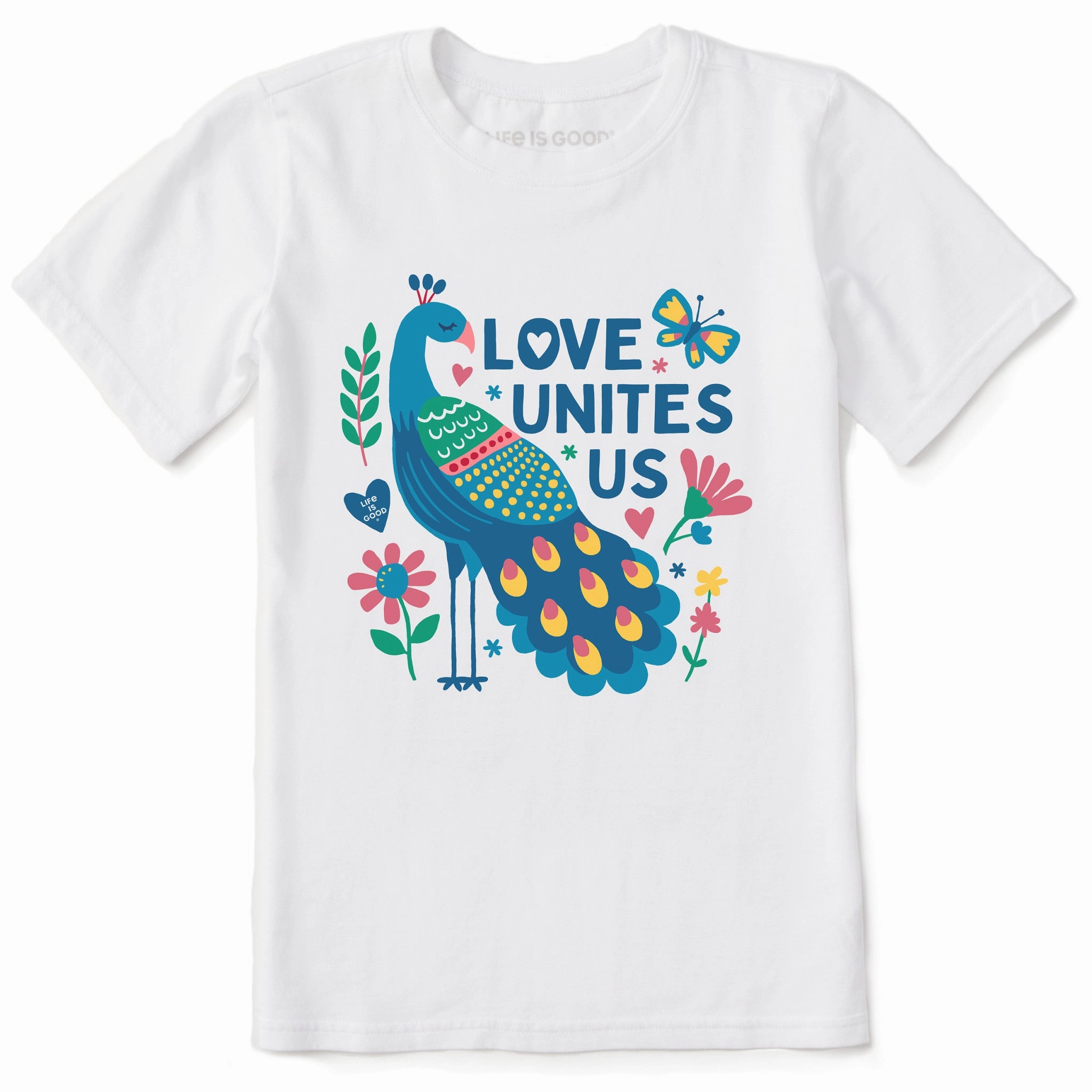 Kids Love Unites Us Peacock Short Sleeve Crusher Tee Everyday Layering Cross Grain Knit
