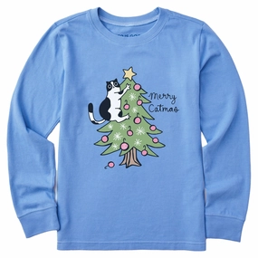 Layered Sleeve Construction Comfortable apparel Kids Merry Catmas Climber Long Sleeve Crusher Tee