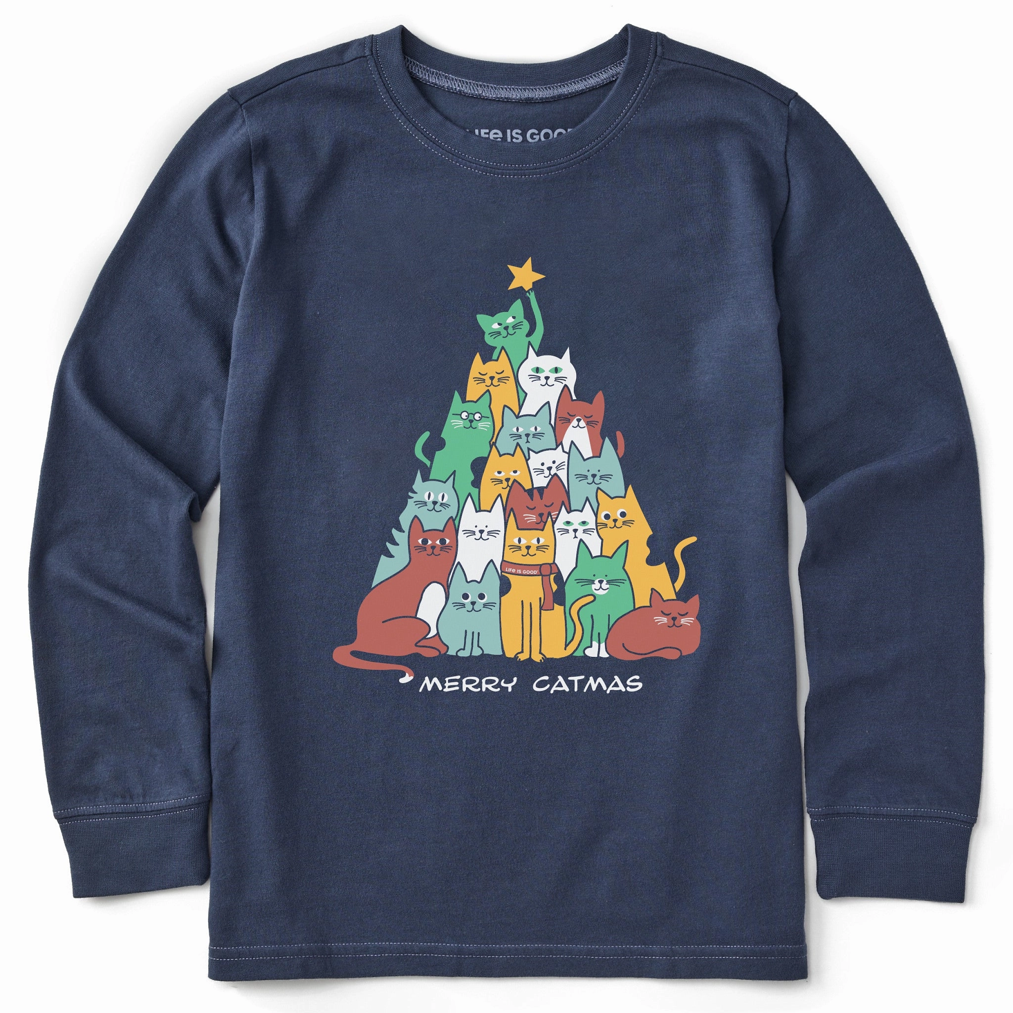 Chill Wear Fashionable Piece Kids Merry Catmas Long Sleeve Crusher Tee