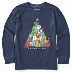 Chill Wear Fashionable Piece Kids Merry Catmas Long Sleeve Crusher Tee