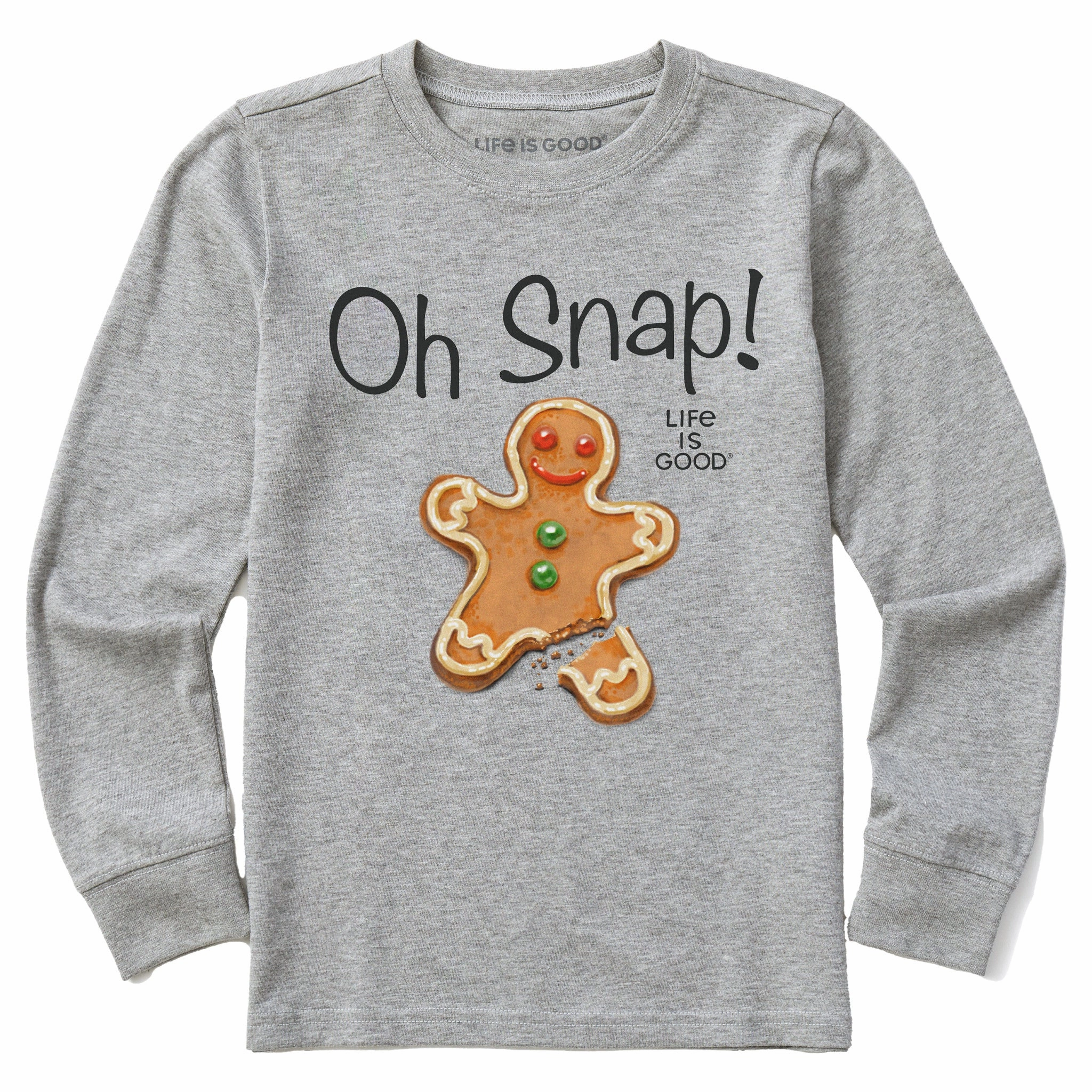 Kids Oh Snap Gingerbread Man Long Sleeve Crusher Tee Short Sleeve Soft and Stretchy